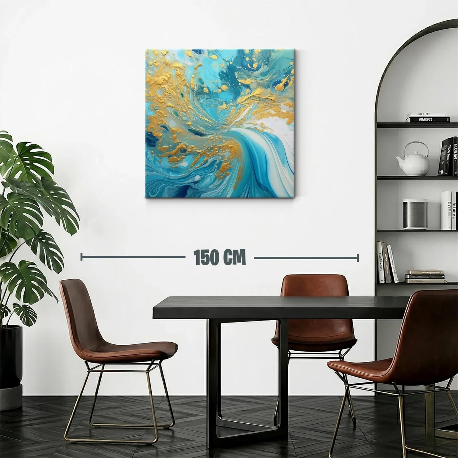 Cuadro abstracto con remolinos en azul y dorado elegante — miniatura 2