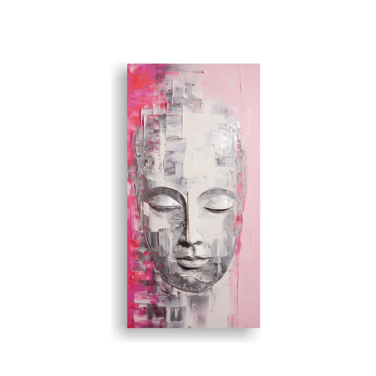 Cuadro rostro de Buda con bloques grises y acentos fucsia