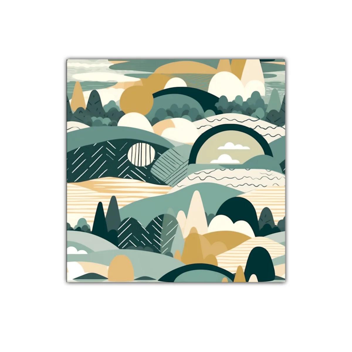 Cuadro decorativo paisaje abstracto en tonos verdes y ocres