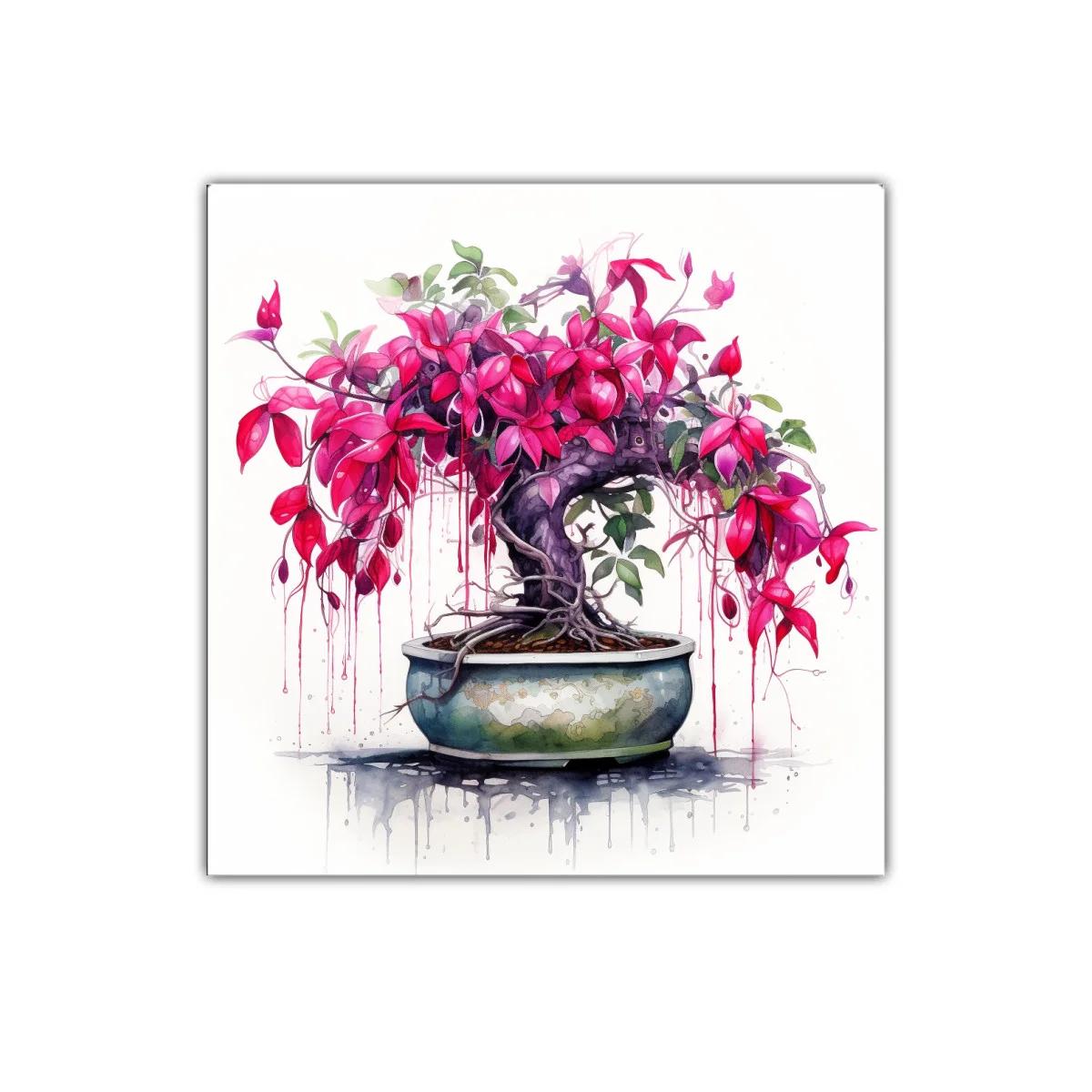 Cuadro decorativo con bonsái de hojas fucsias vibrantes — imagen principal