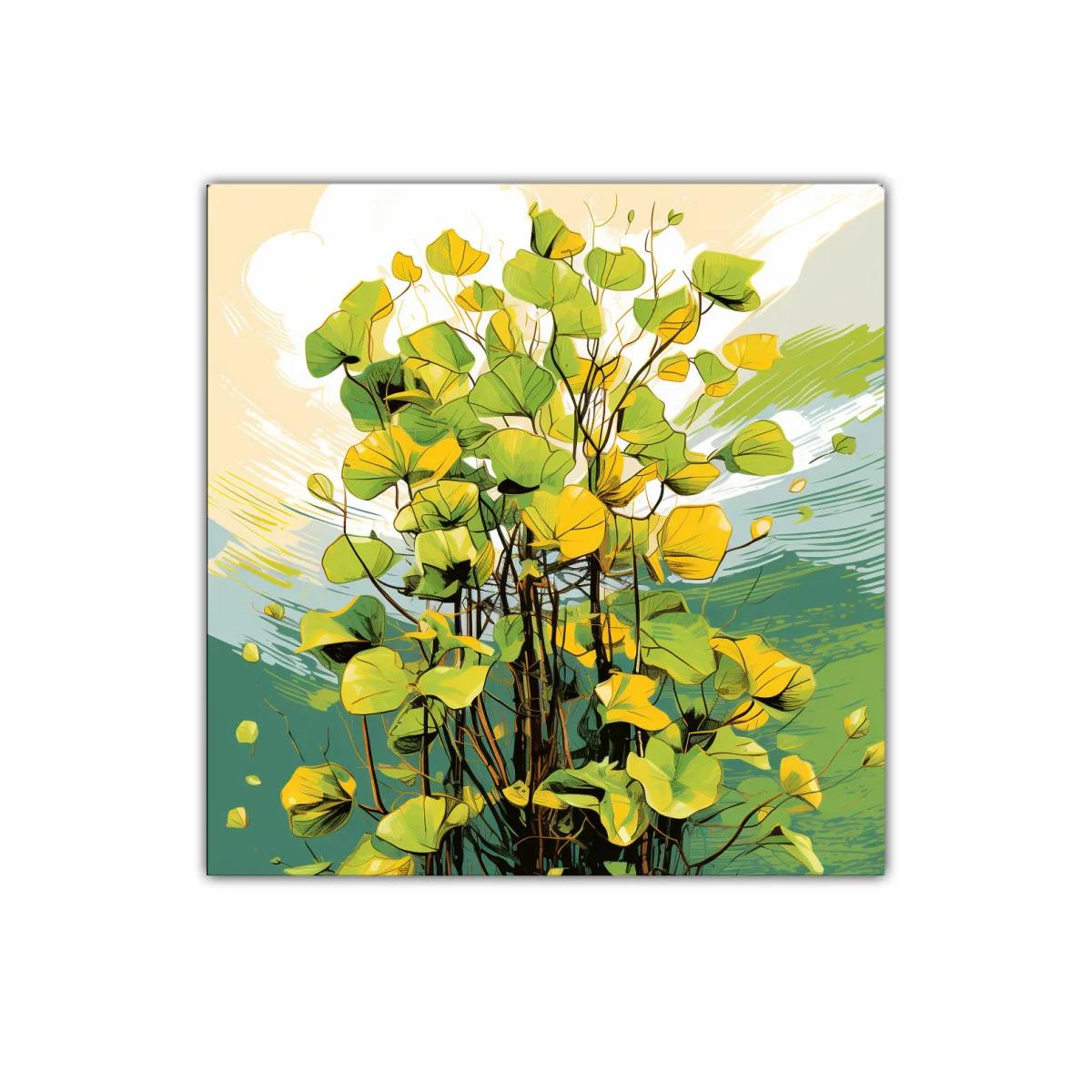 Cuadro decorativo con vibrante composición de hojas verdes y amarillas — imagen principal