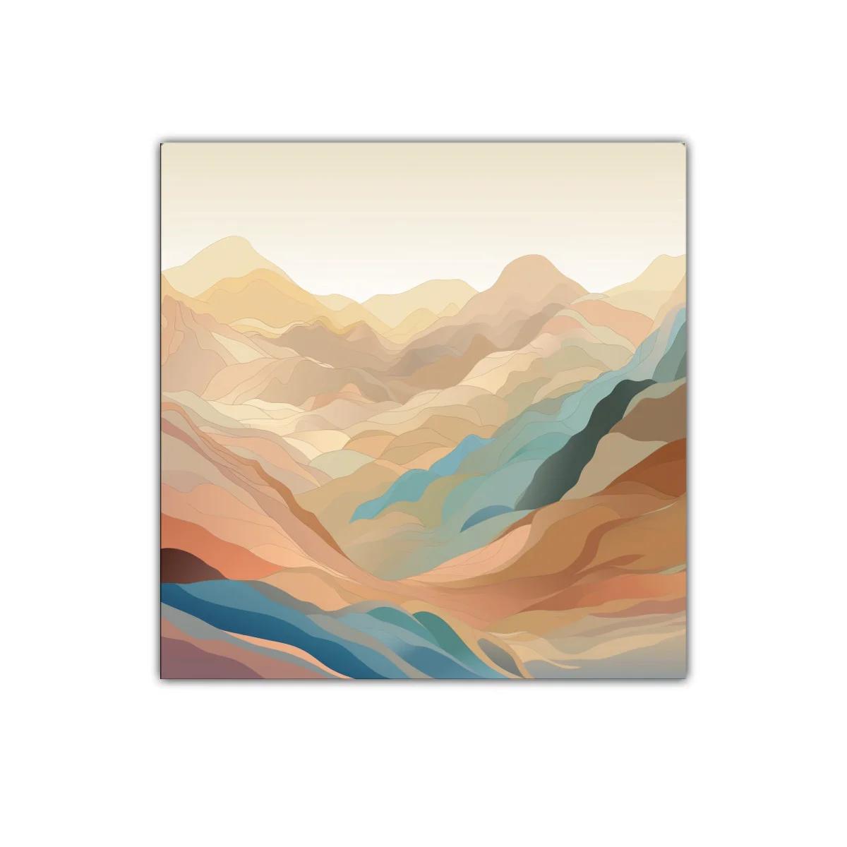 Paisaje abstracto de montañas en tonos cálidos y fríos suaves