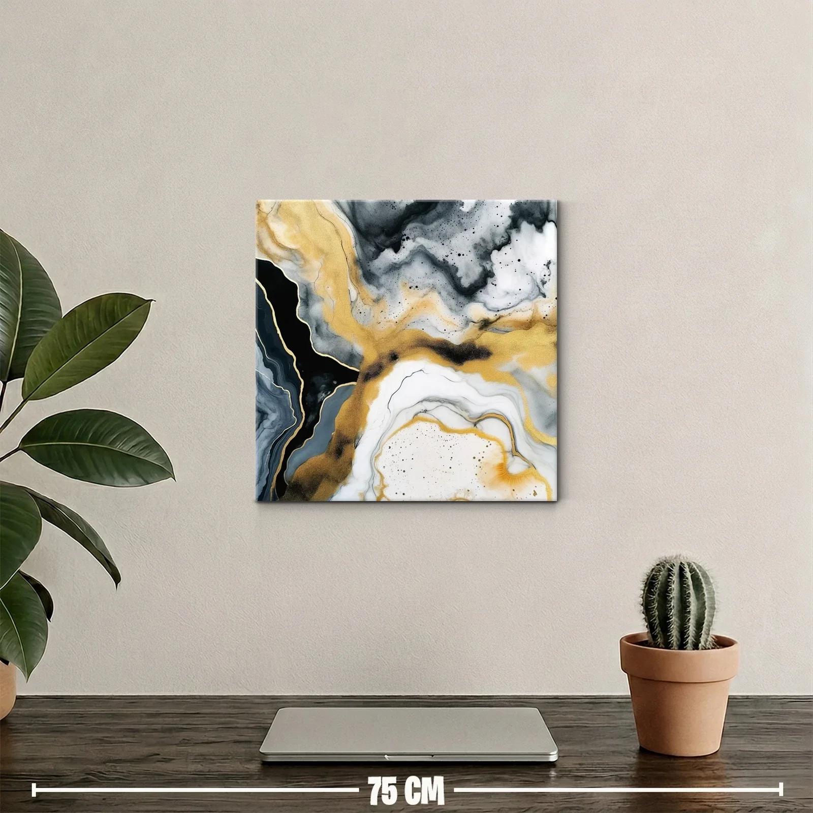 Cuadro abstracto con tonos dorados y grisáceos — miniatura 2