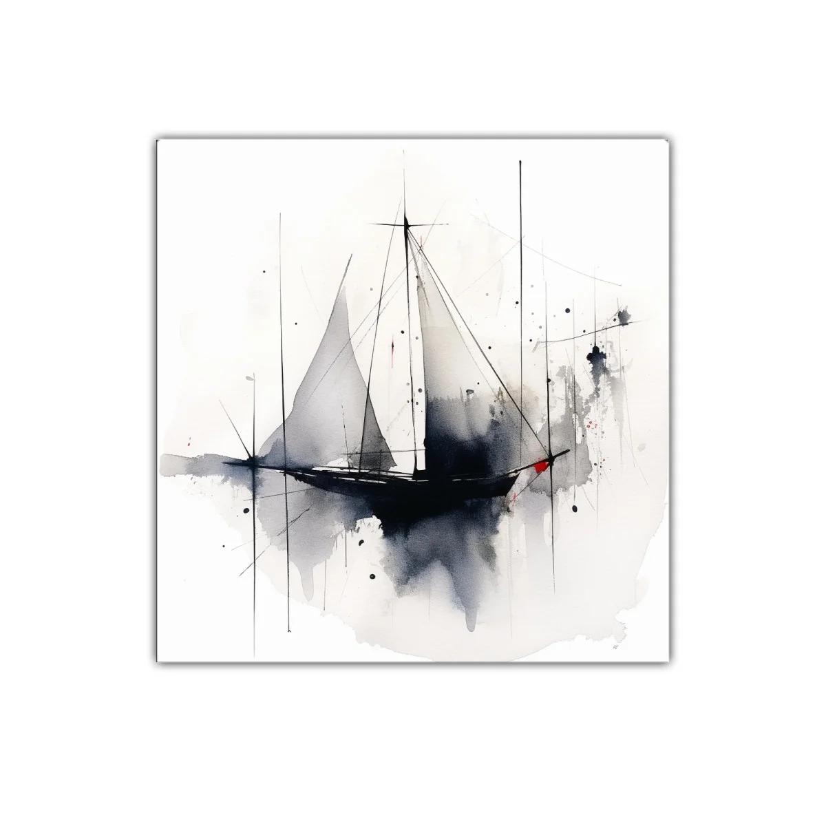 Sutil velero en tonos grises con toque de rojo — imagen principal