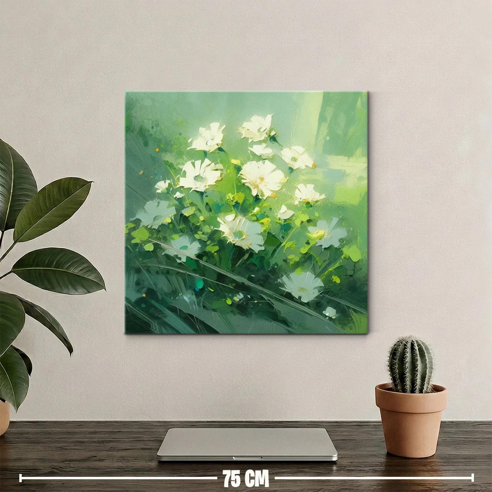 Cuadro con delicadas flores blancas sobre fondo verde — miniatura 2