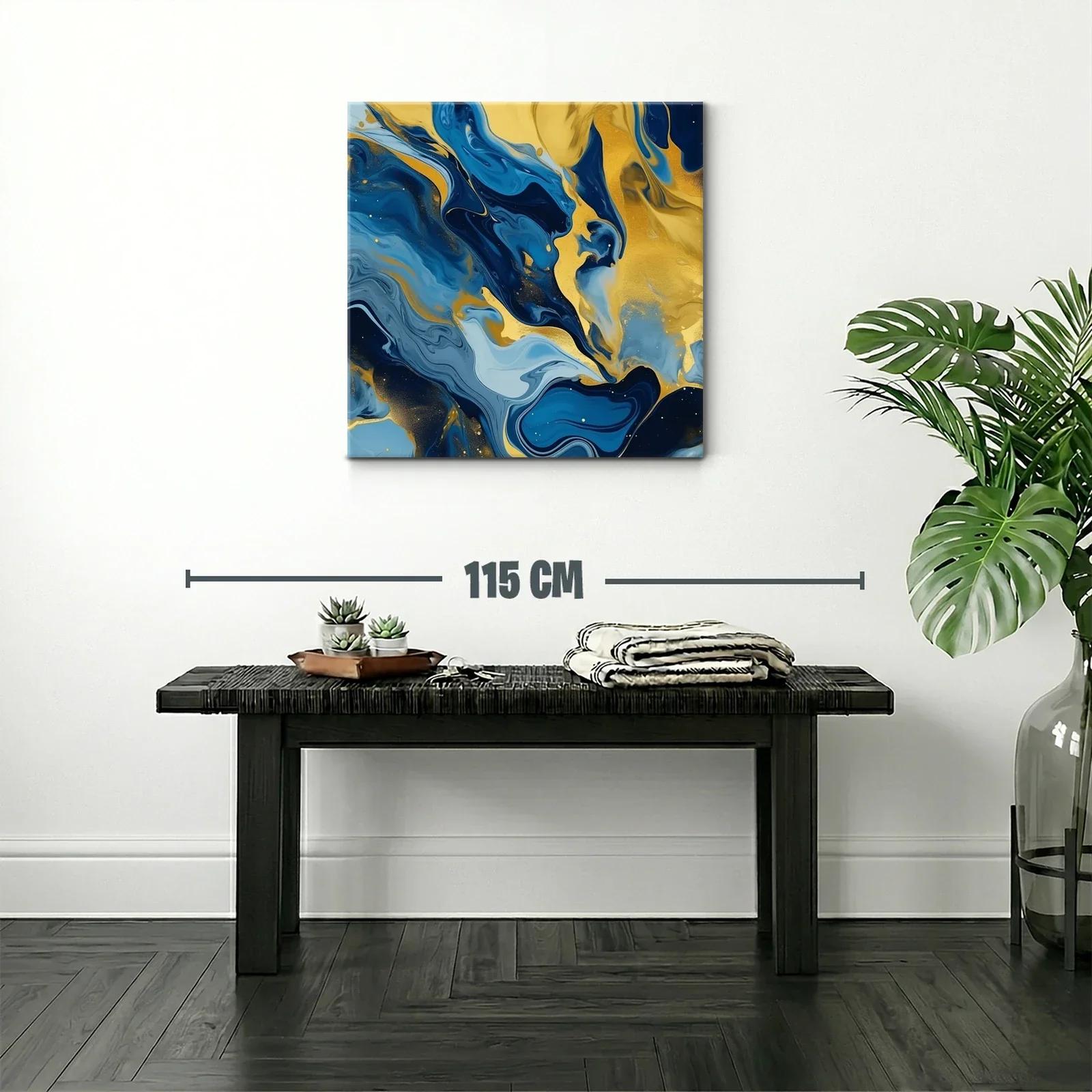 Cuadro abstracto con vibrantes tonos azules y dorados — miniatura 2