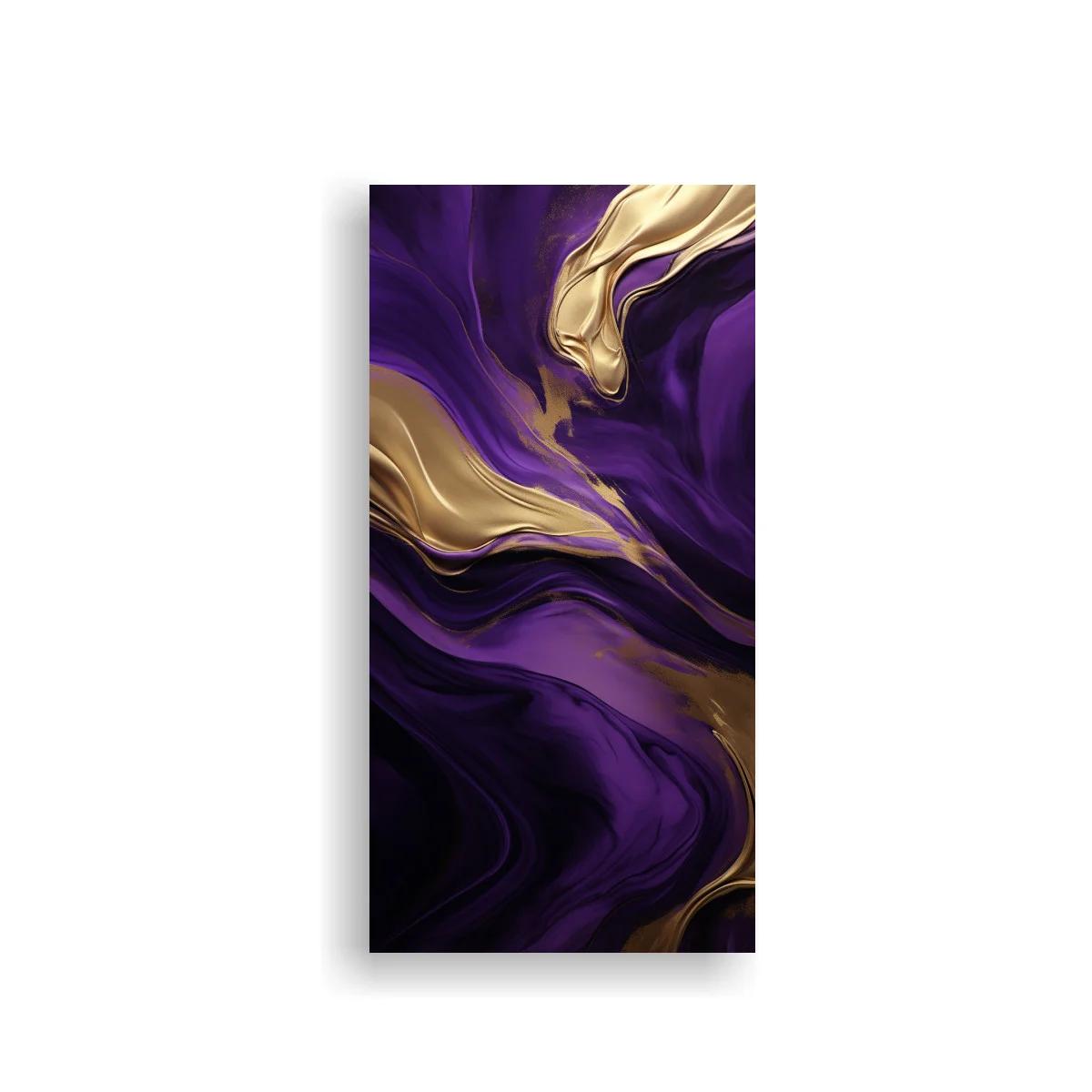 Cuadro remolinos de pintura morada y dorada con efecto mármol