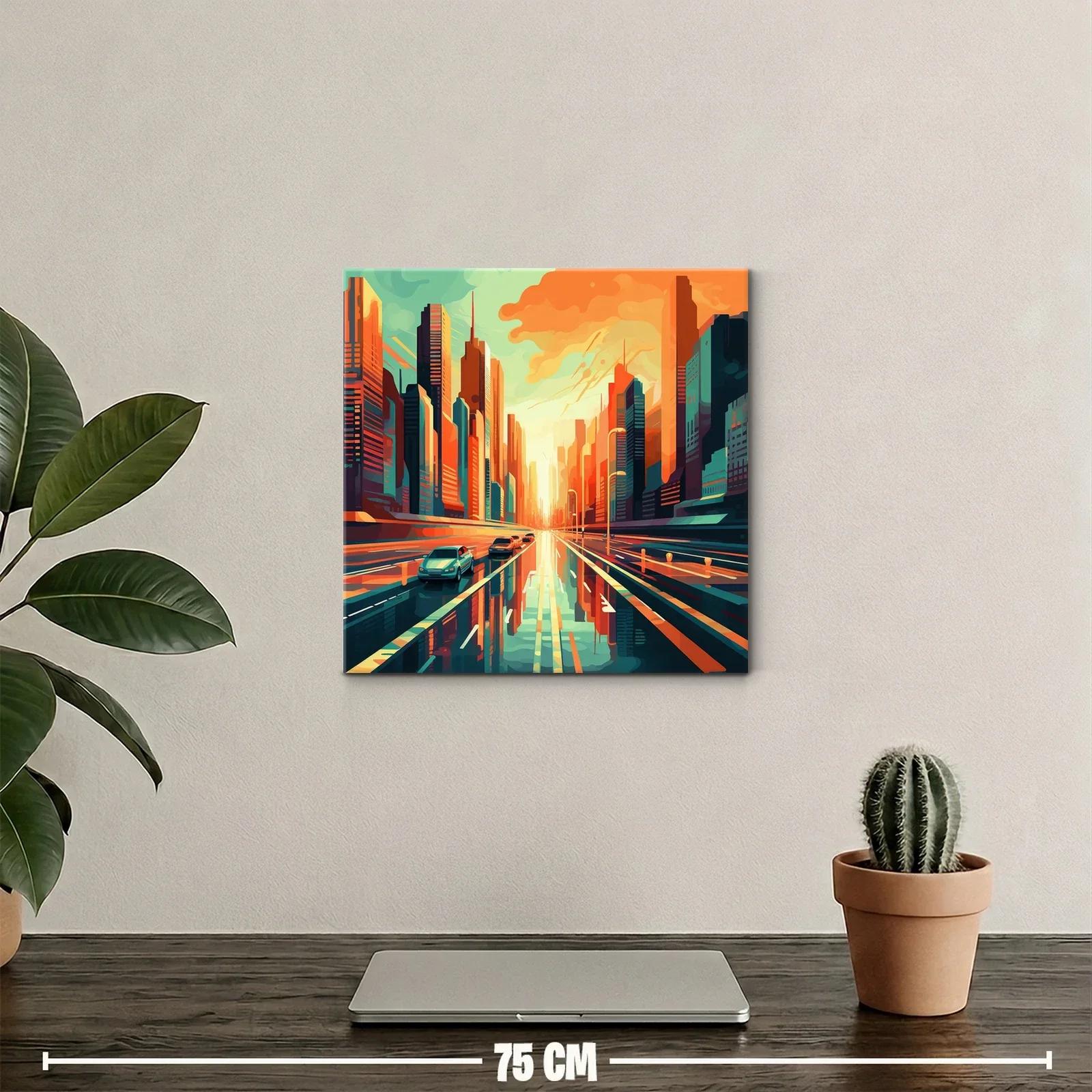 Atardecer urbano con reflejos vibrantes en ciudad moderna — miniatura 2