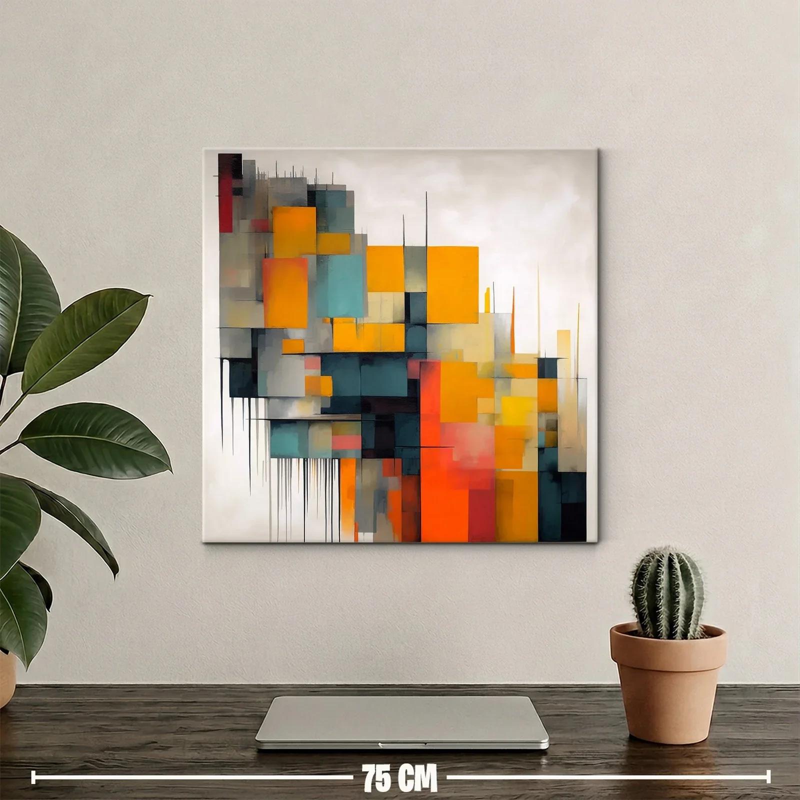 Cuadro abstracto con formas geométricas en tonos cálidos y fríos — miniatura 2
