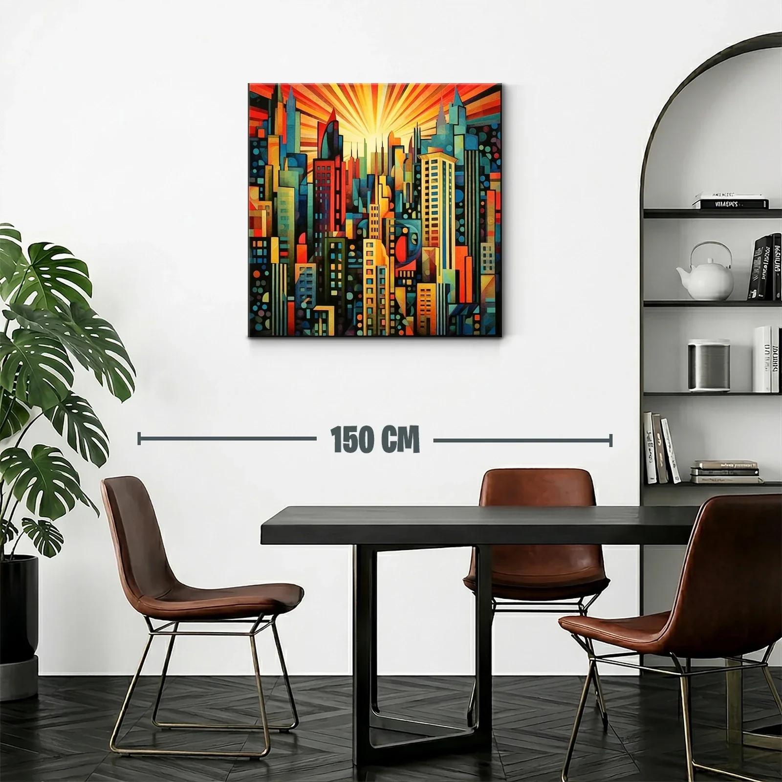 Vibrante ciudad moderna con luz radiante al amanecer — miniatura 2
