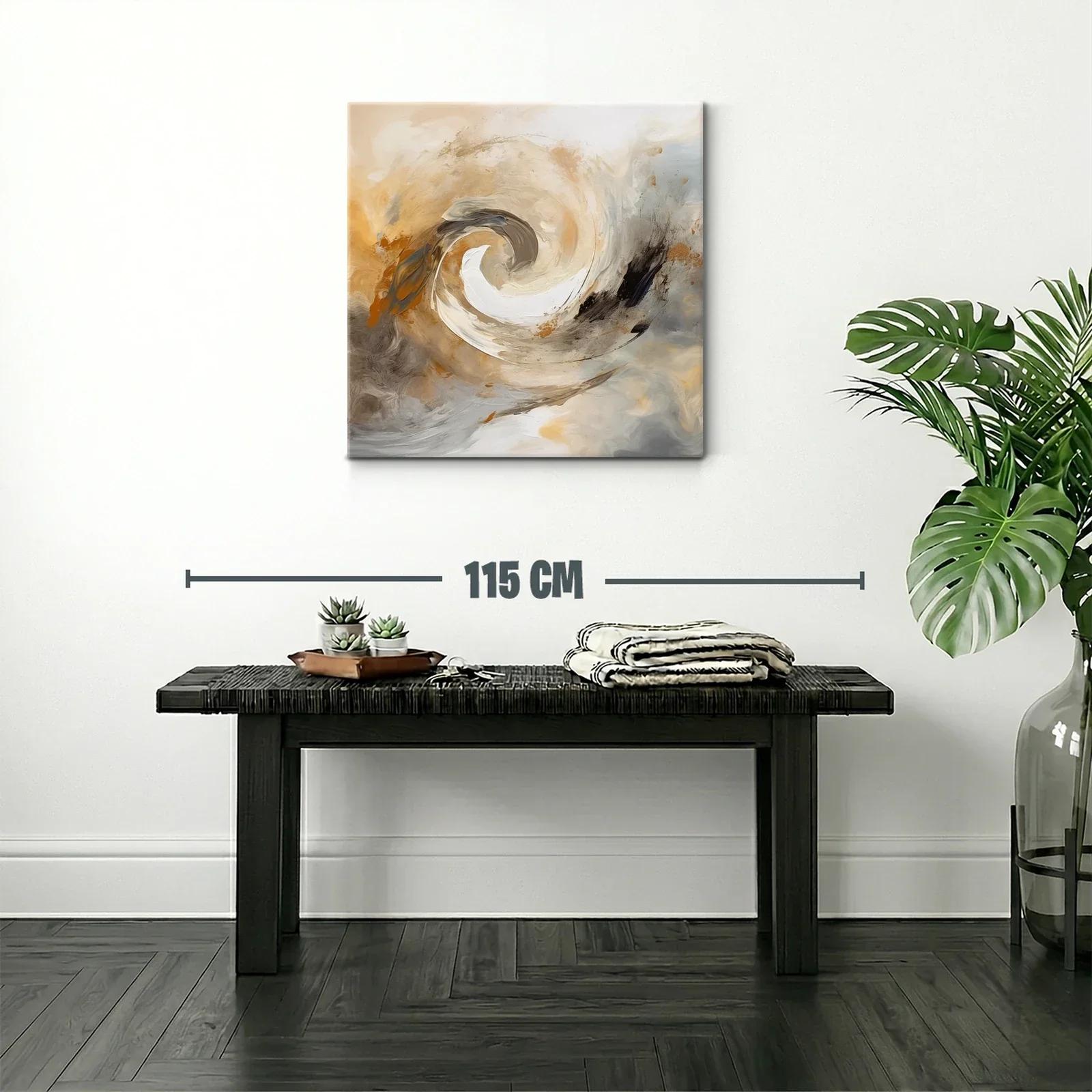 Cuadro abstracto en tonos tierra y gris con movimiento dinámico — miniatura 2