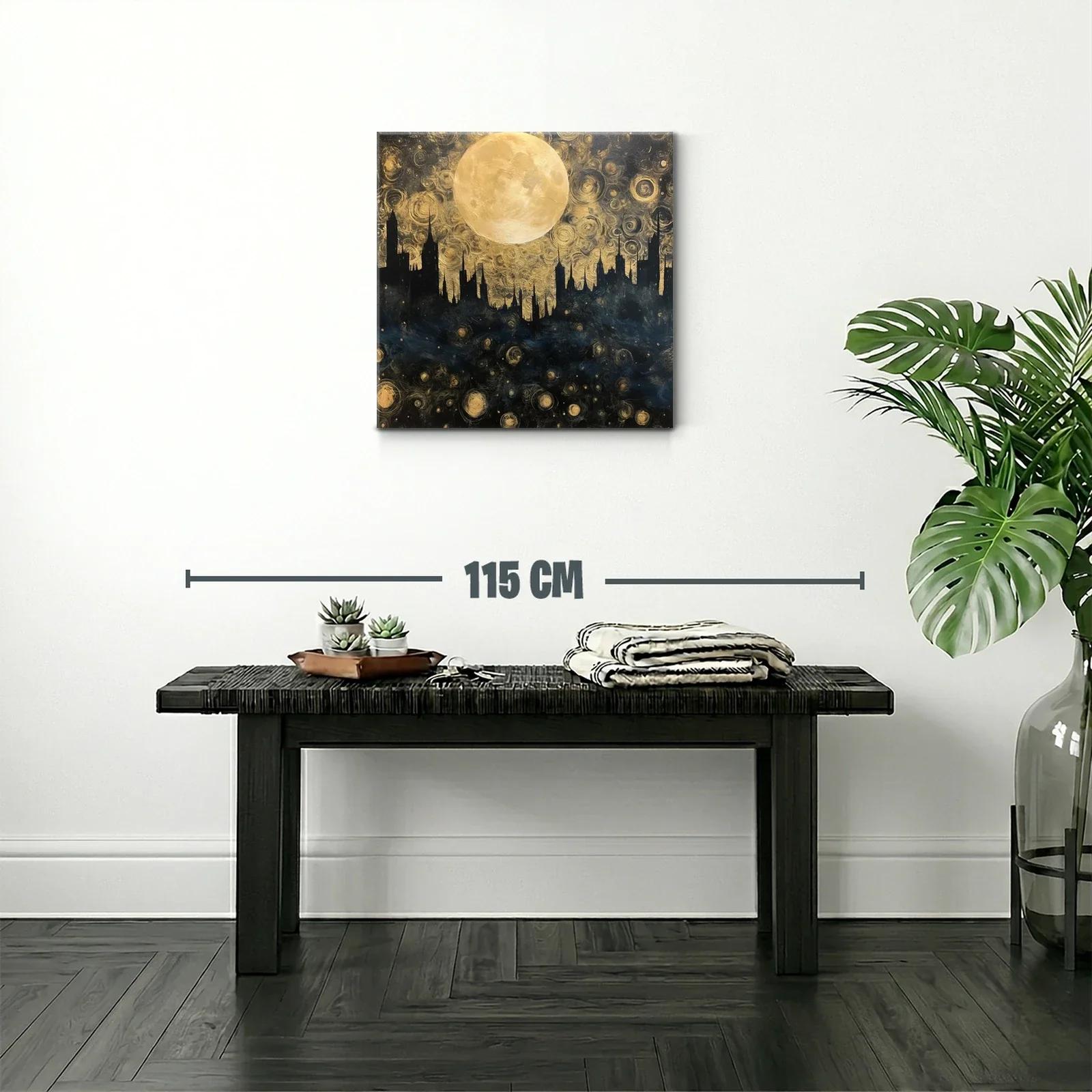 Paisaje urbano nocturno con luna llena brillante — miniatura 2
