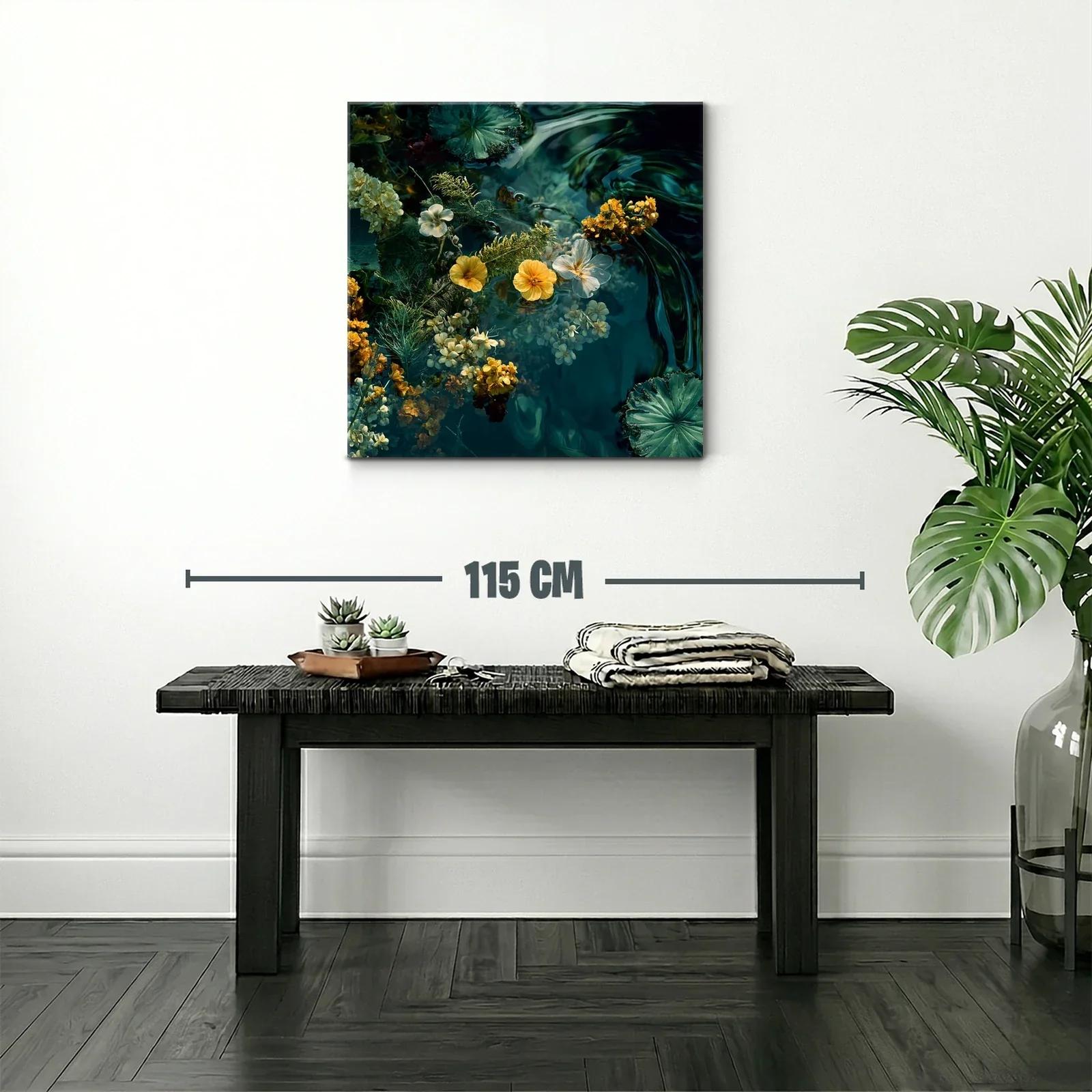 Flores flotantes en jardín acuático en tonos verdes y amarillos — miniatura 2