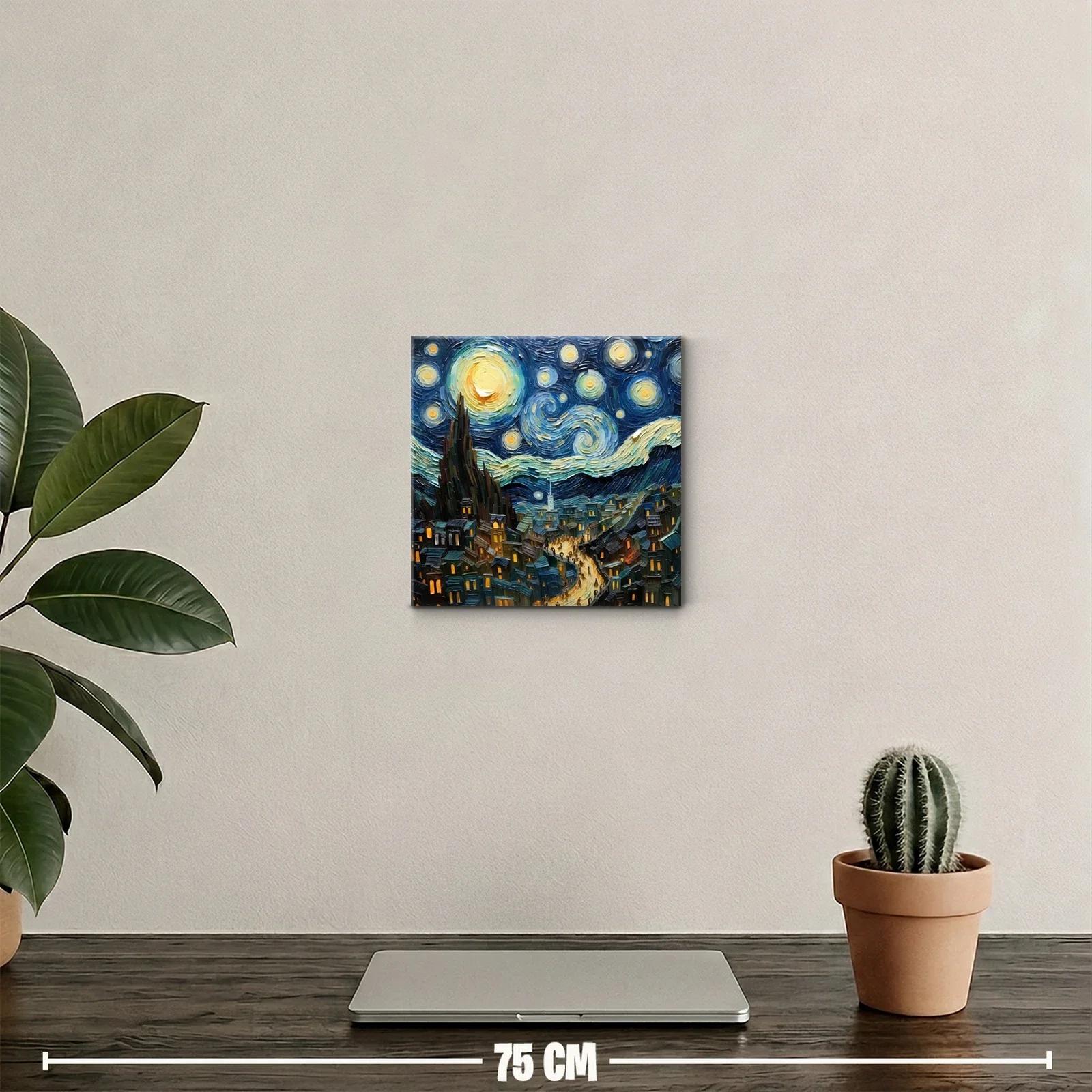 Cielo estrellado sobre un pueblo iluminado en la noche — miniatura 2