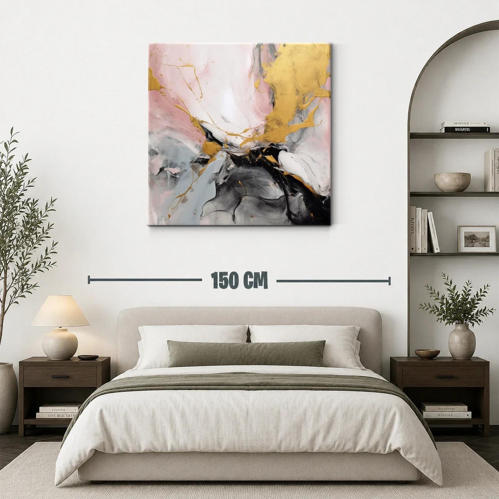 Cuadro abstracto con detalles dorados y tonos suaves — miniatura 3