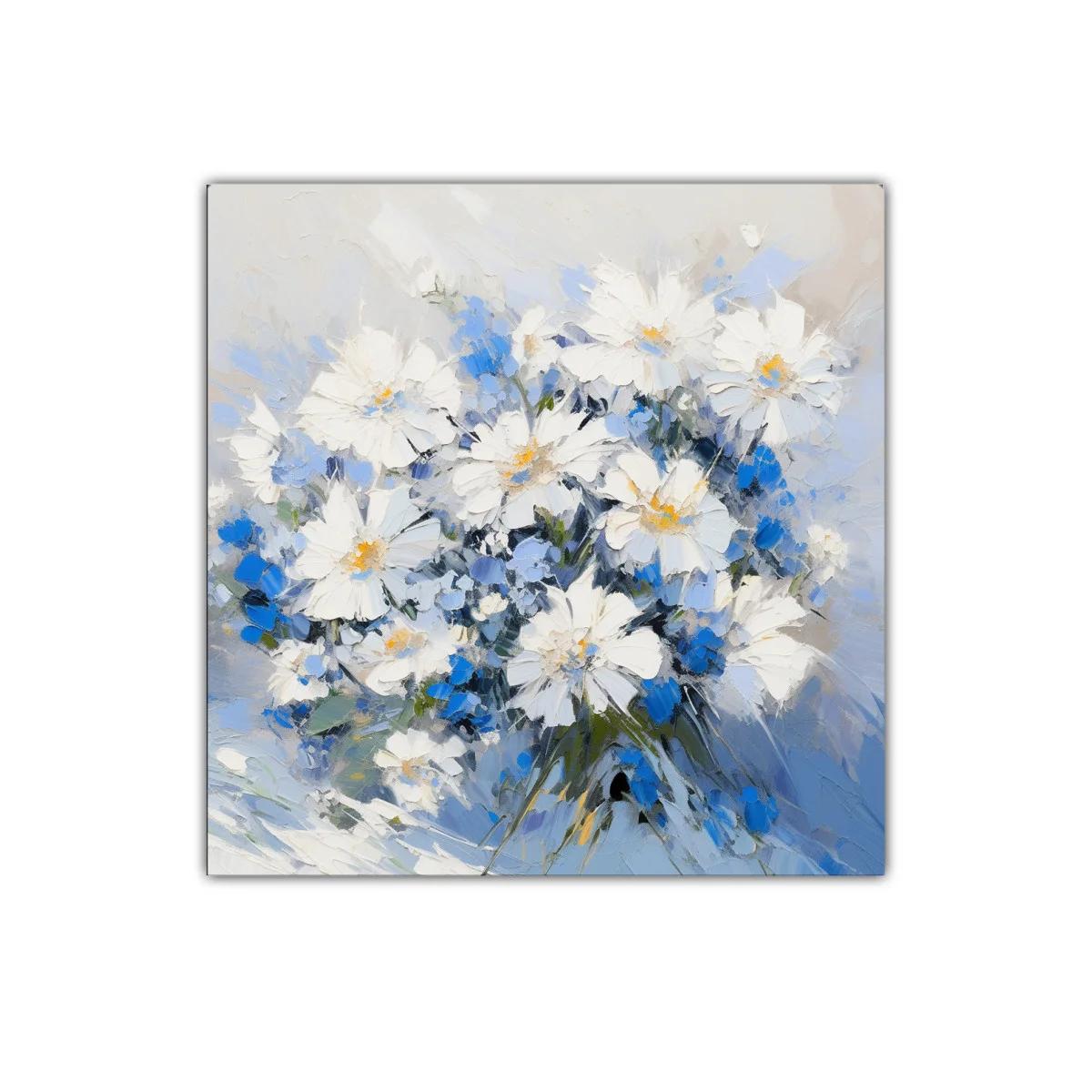 Elegante cuadro con ramo de flores blancas y azules suaves — imagen principal