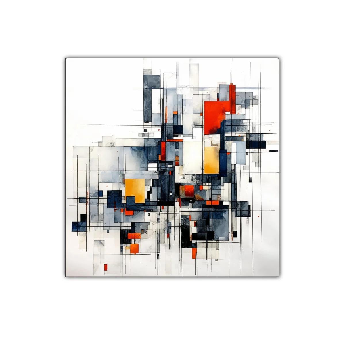 Composición geométrica en tonos grises y naranjas vibrantes — imagen principal
