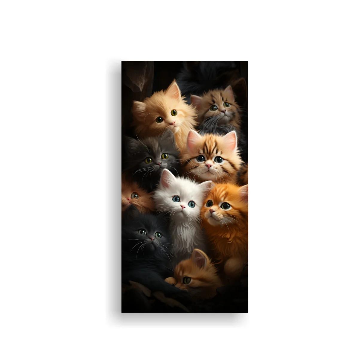 Cuadro grupo de gatitos con ojos brillantes y pelajes variados
