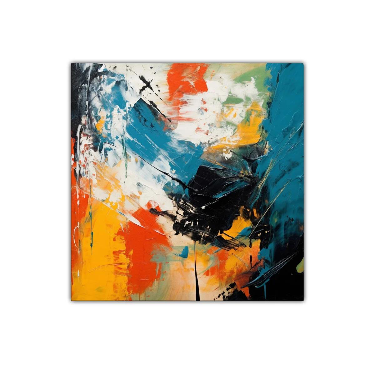 Cuadro abstracto con vibrantes tonos cálidos y fríos
