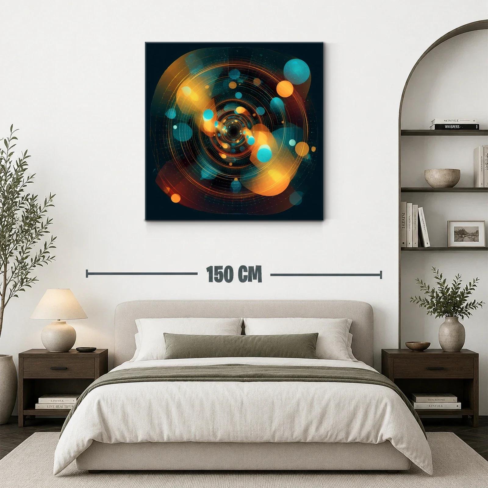 Cuadro abstracto con esferas y patrones circulares vibrantes — miniatura 3