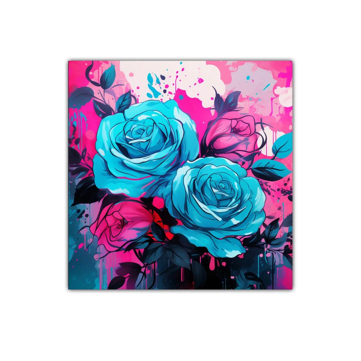 Cuadro decorativo rosas vibrantes en tonos azules y rosas — imagen principal