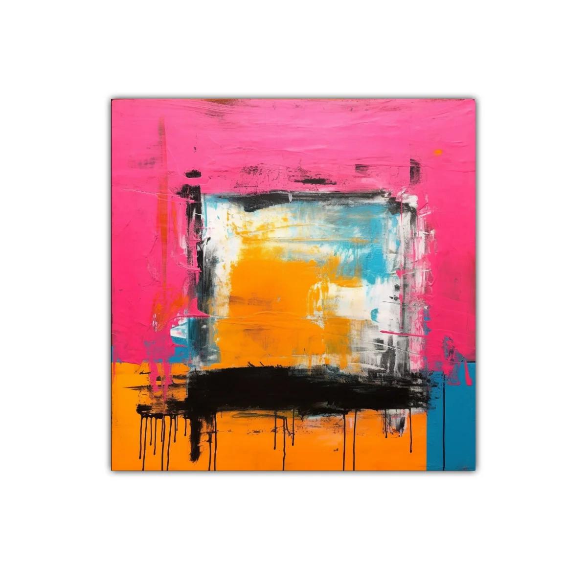 Cuadro abstracto con vibrantes tonos rosa y naranja