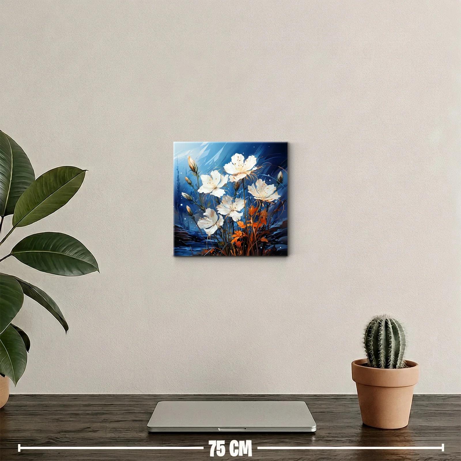 Flores blancas delicadas entre tonos azules y naranjas vibrantes — miniatura 2