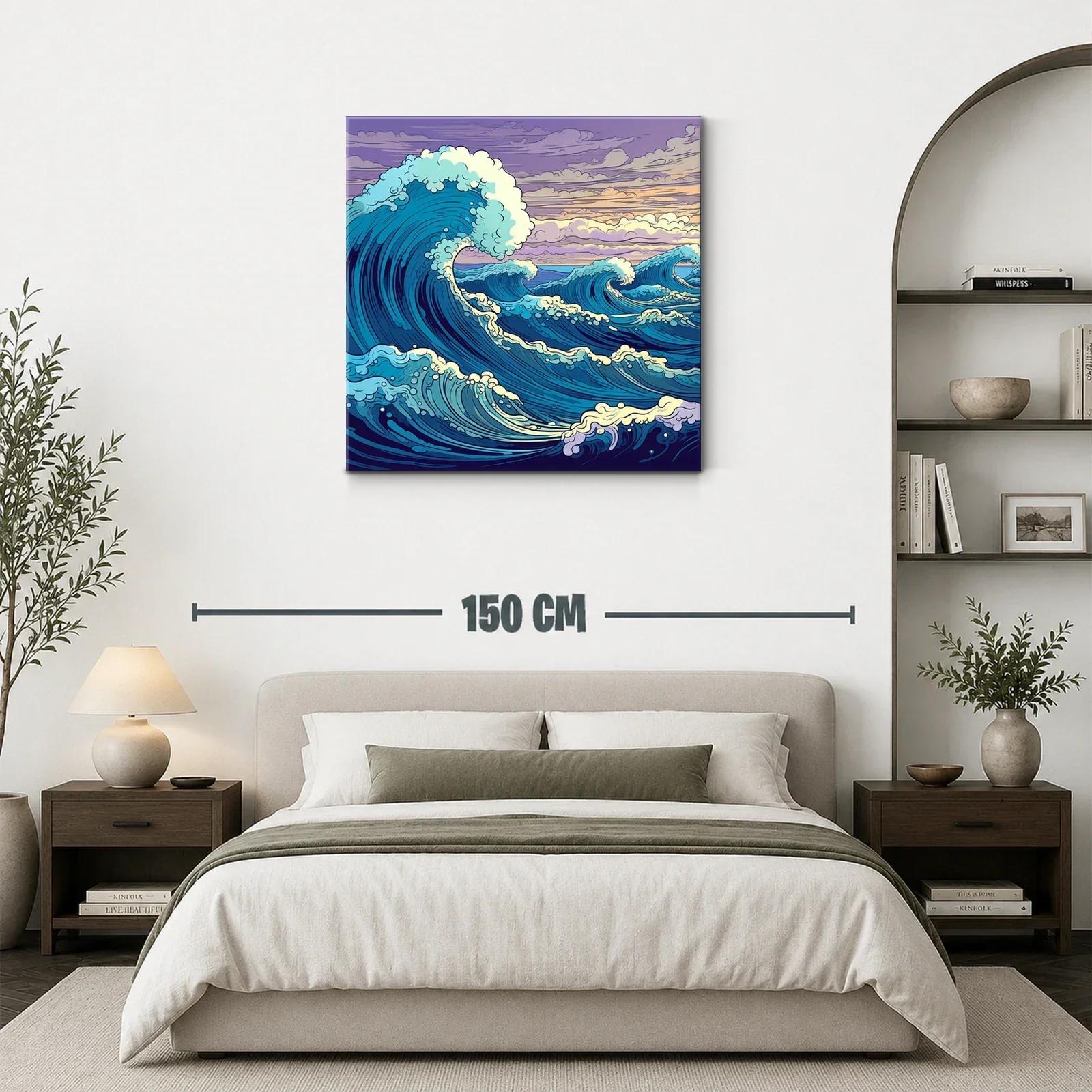 Olas dinámicas bajo un cielo crepuscular en tonos vibrantes — miniatura 3