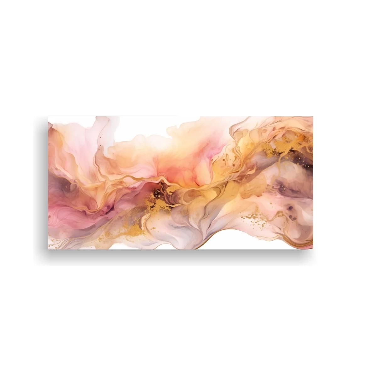 Cuadro abstracción fluida rosa y dorado con franja sinuosa — imagen principal