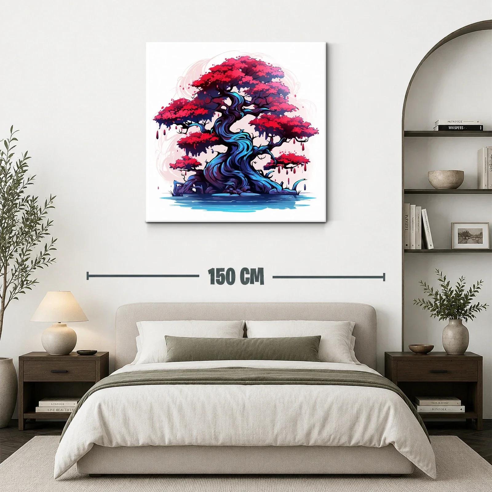 Árbol místico con follaje rojo vibrante y tronco azul intenso — miniatura 3