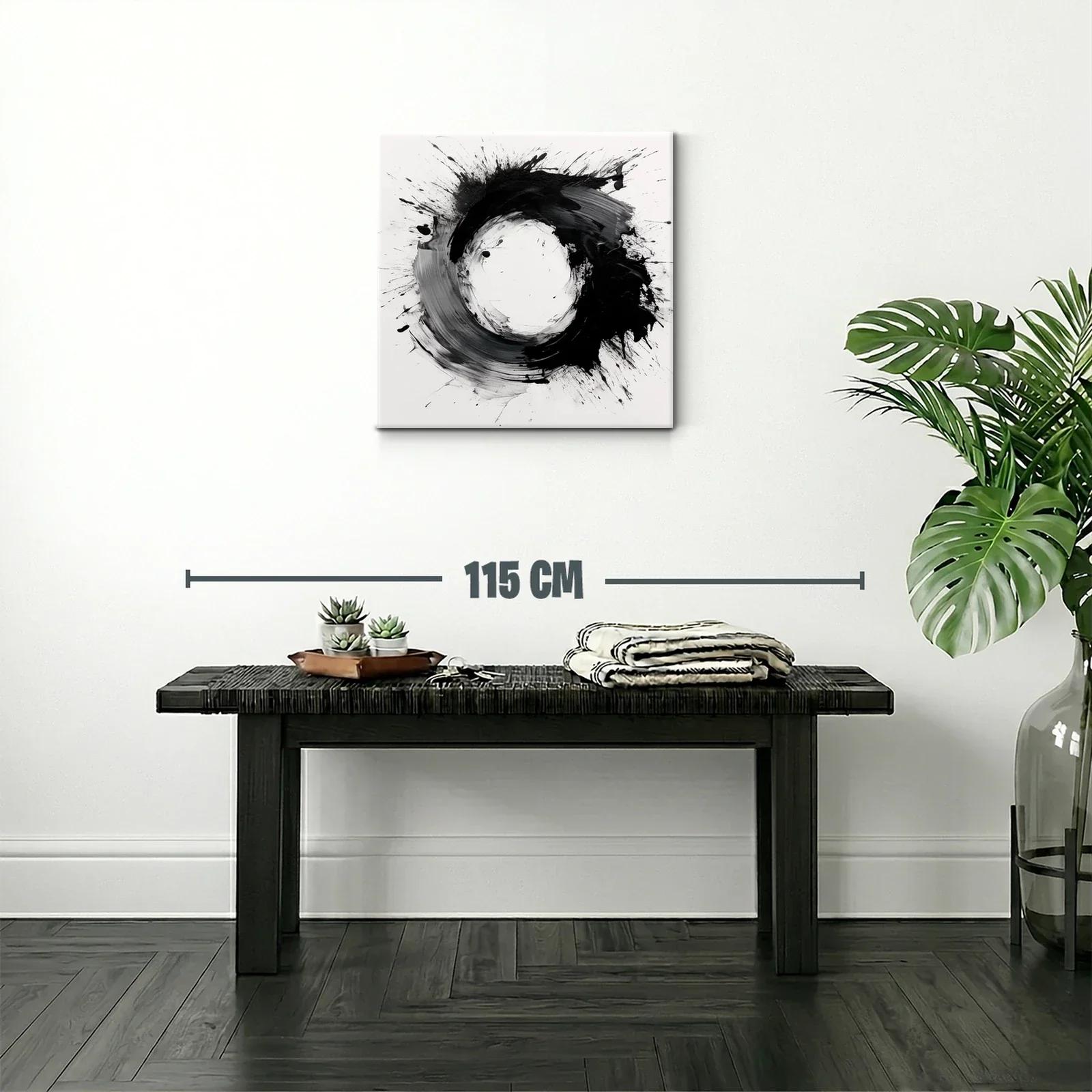 Cuadro abstracto con formas circulares en blanco y negro — miniatura 2