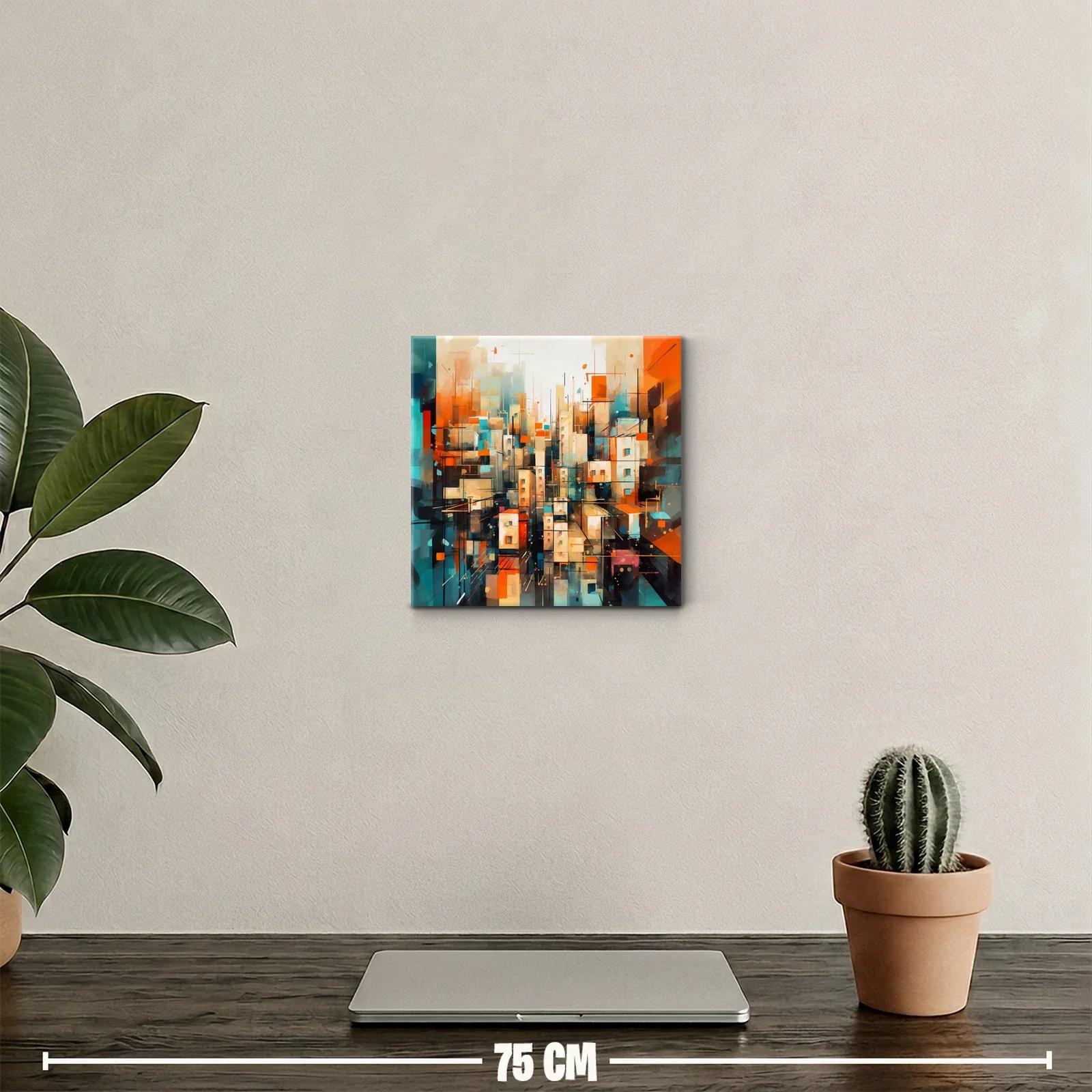 Cuadro urbano abstracto con colores cálidos y fríos vibrantes — miniatura 2