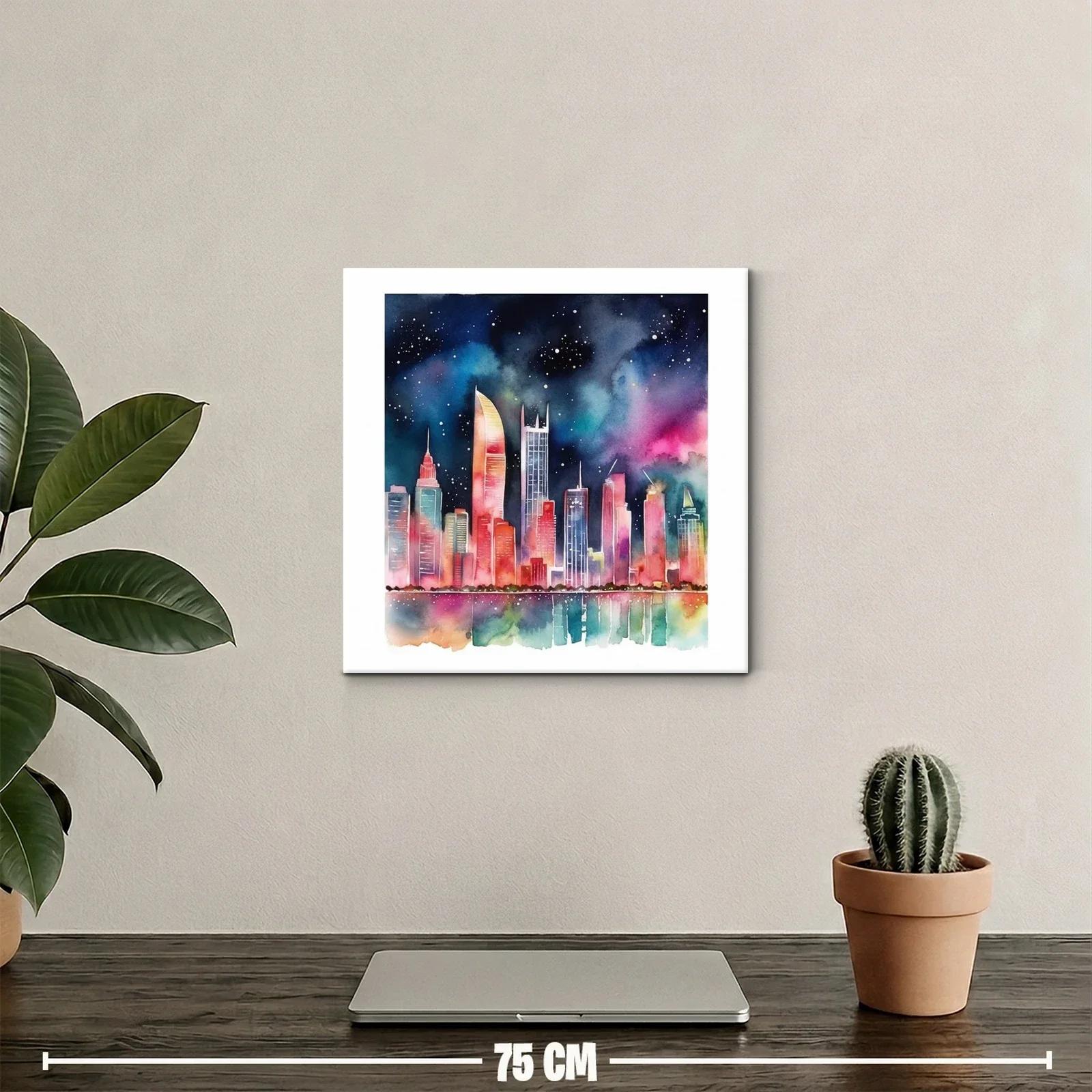 Cielo nocturno vibrante sobre ciudad iluminada con reflejos — miniatura 2