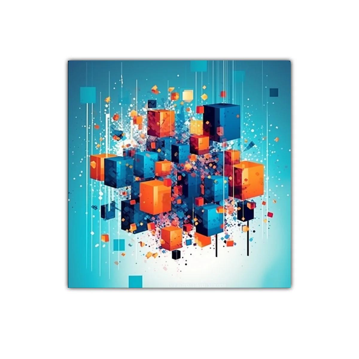 Composición abstracta de cubos en tonos azul y naranja vibrante