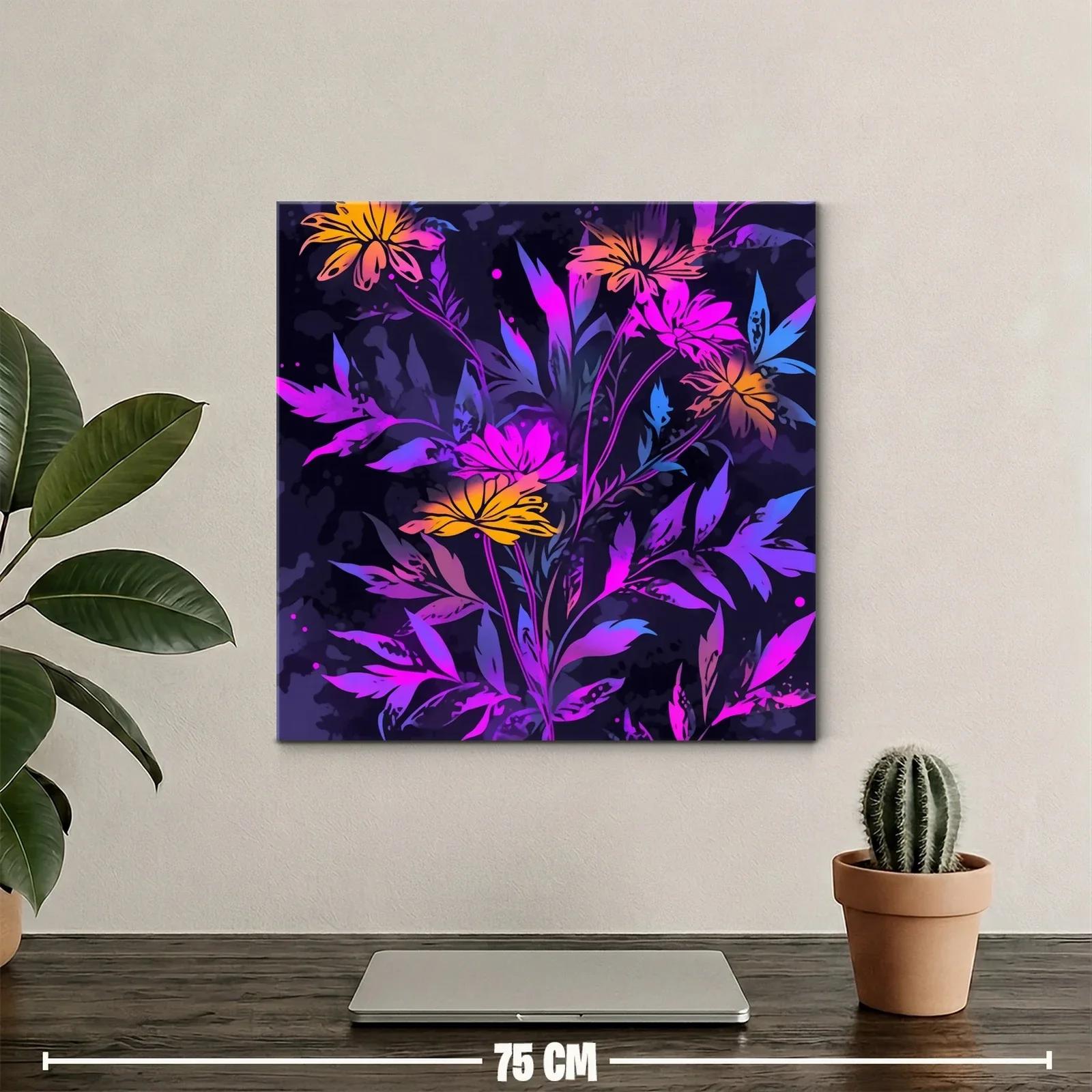 Cuadro floral con tonos vibrantes y fondo oscuro — miniatura 2