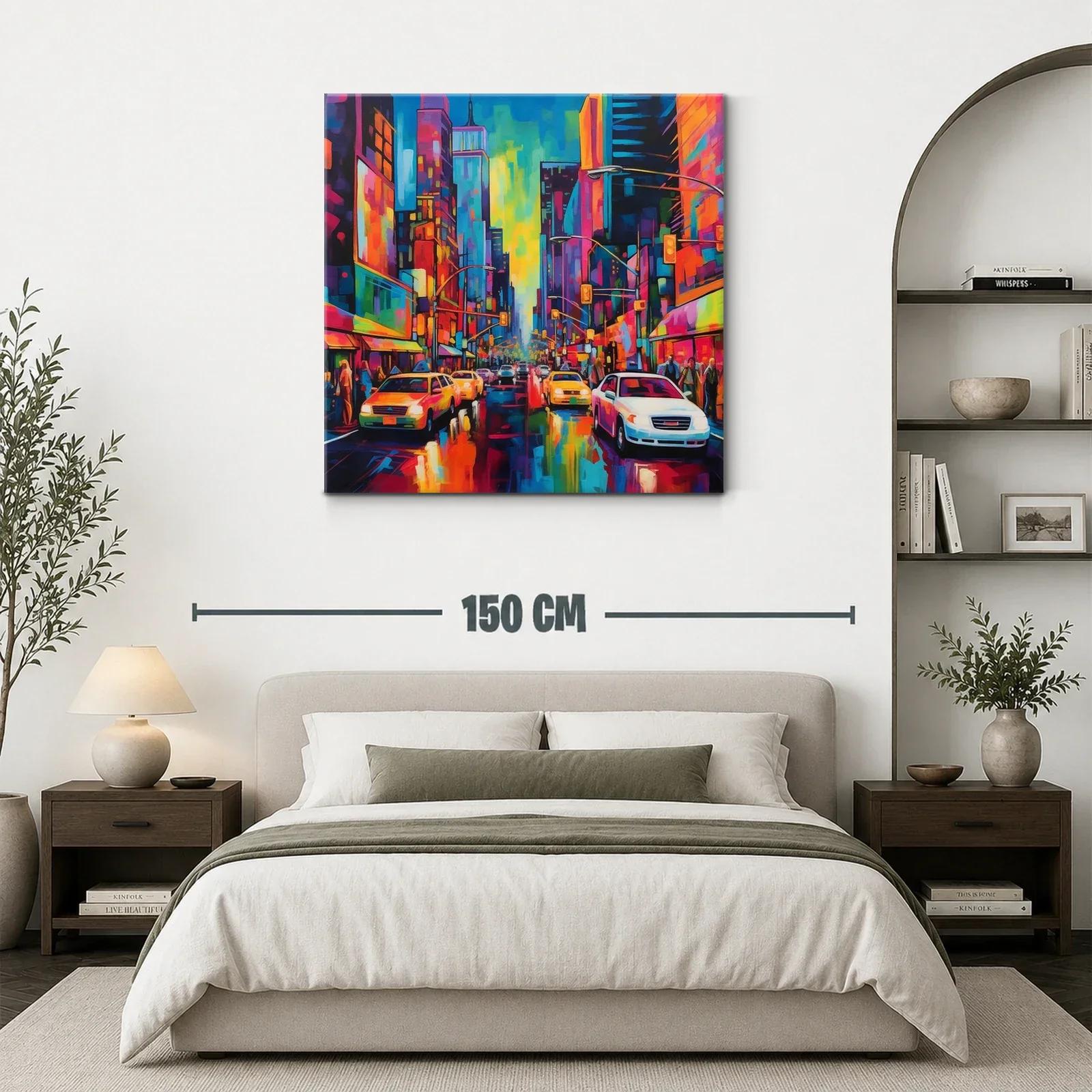 Ciudad vibrante al atardecer con luces luminosas y coches — miniatura 3