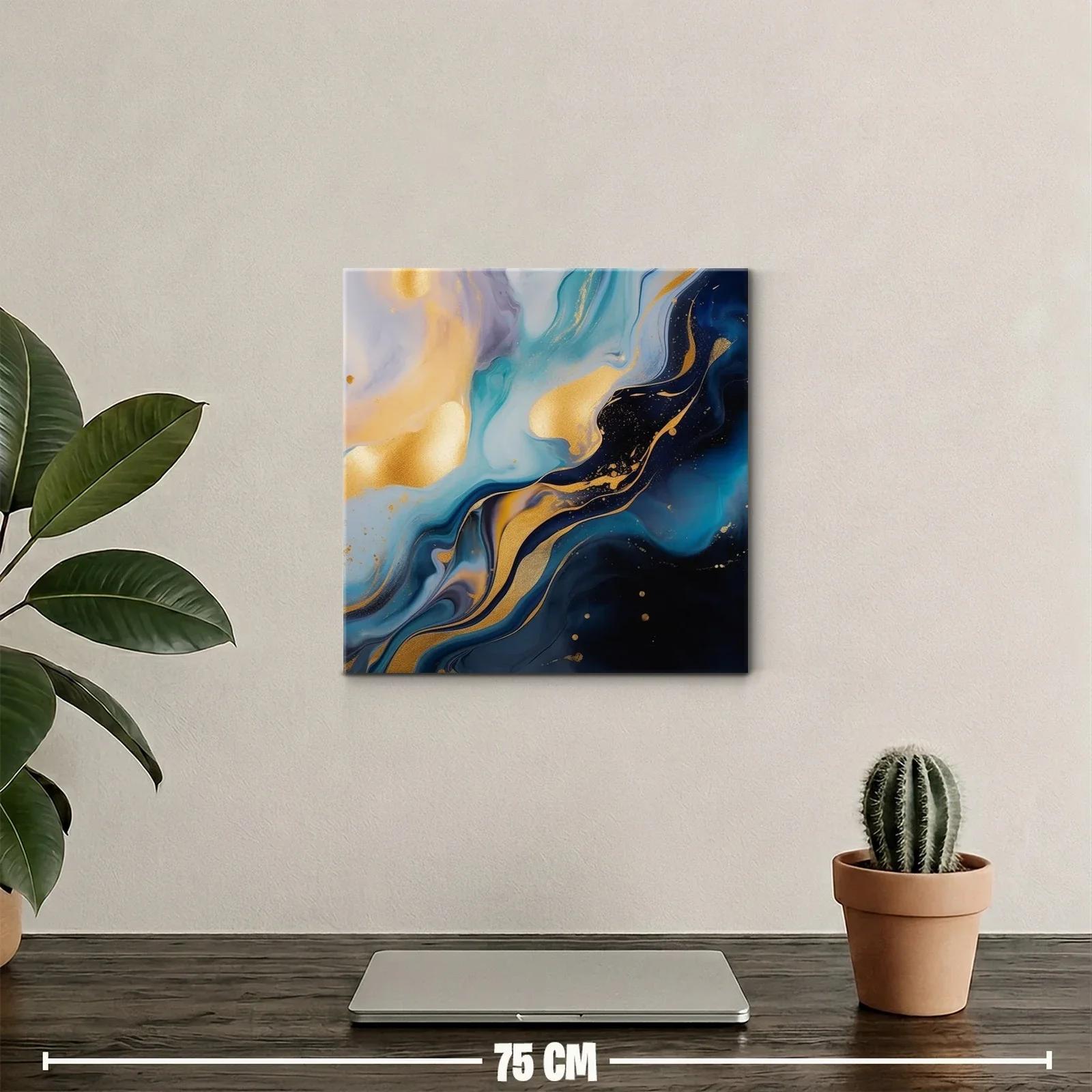 Cuadro abstracto con tonos dorados y azules intensos — miniatura 2