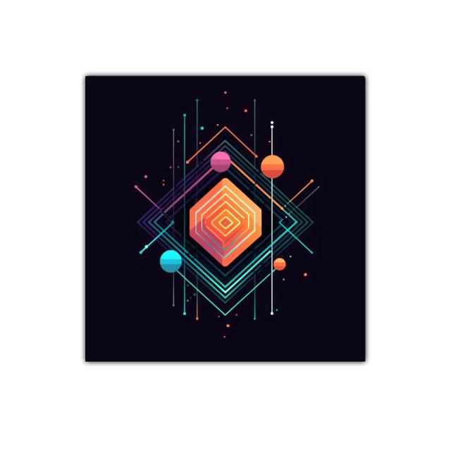 Composición geométrica con formas y líneas en tonos vibrantes