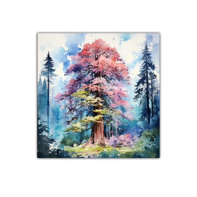 Cuadro decorativo árbol colorido en bosque sereno