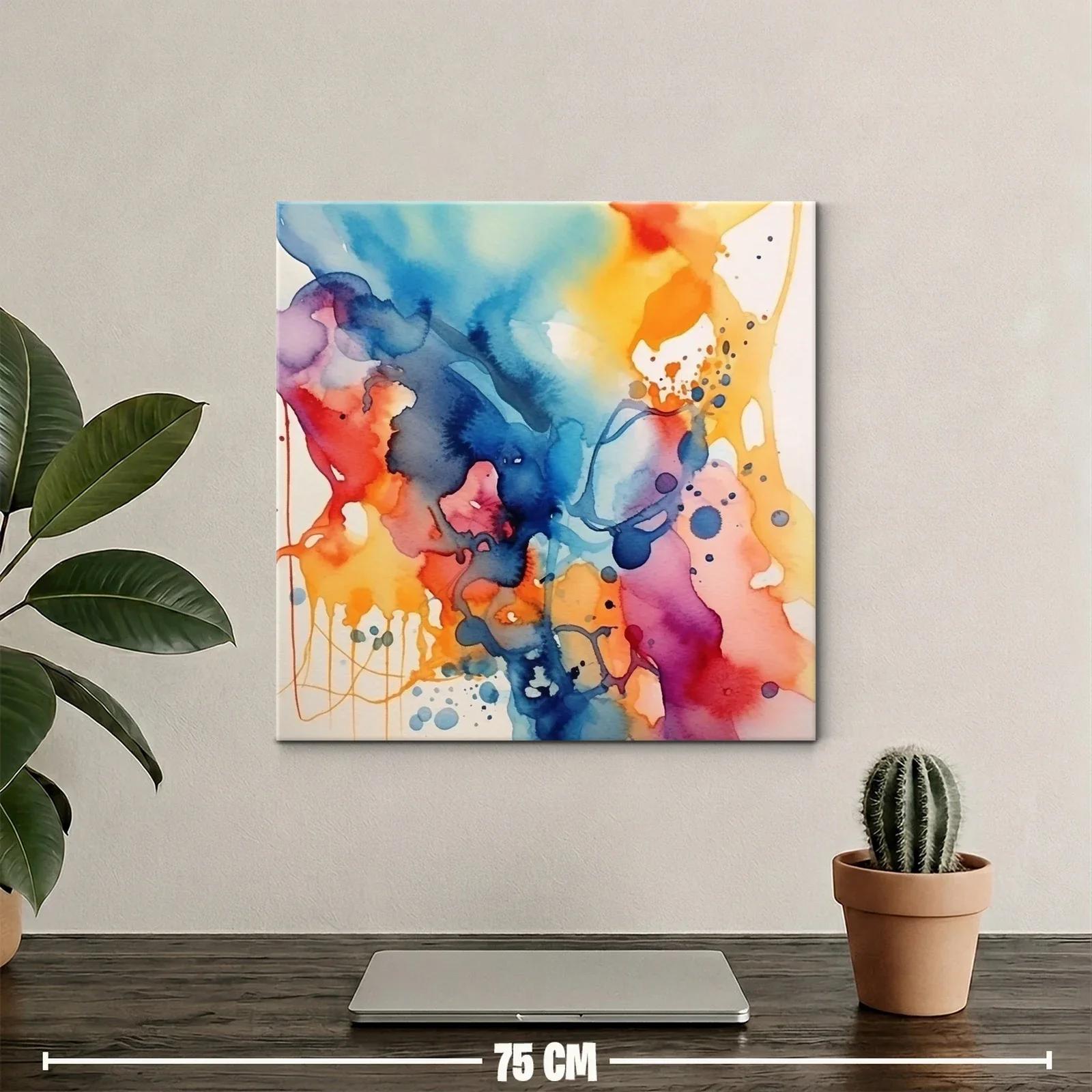 Cuadro abstracto vibrante con tonos azules y naranjas — miniatura 2