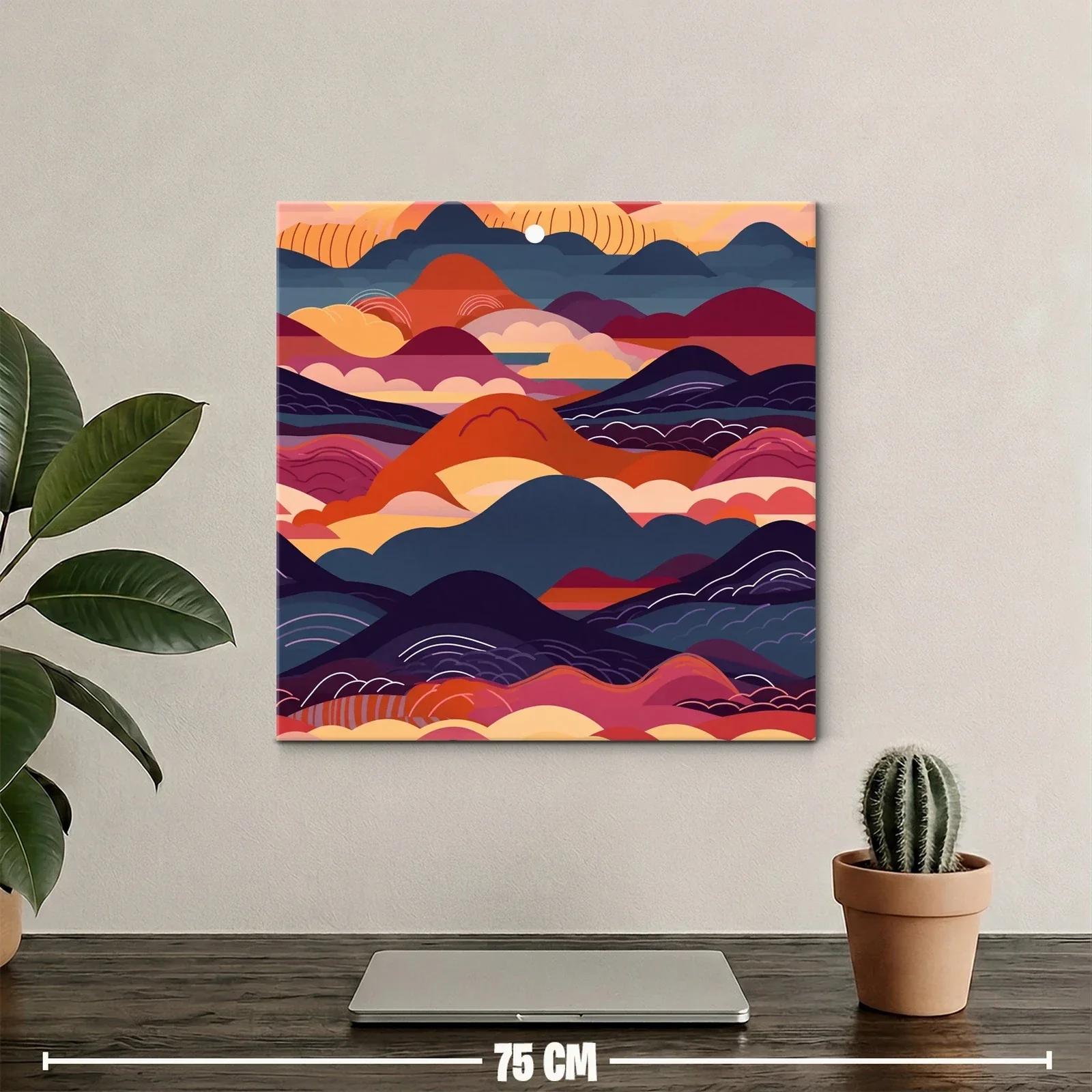 Cuadro abstracto con montañas y cielo en tonos cálidos — miniatura 2