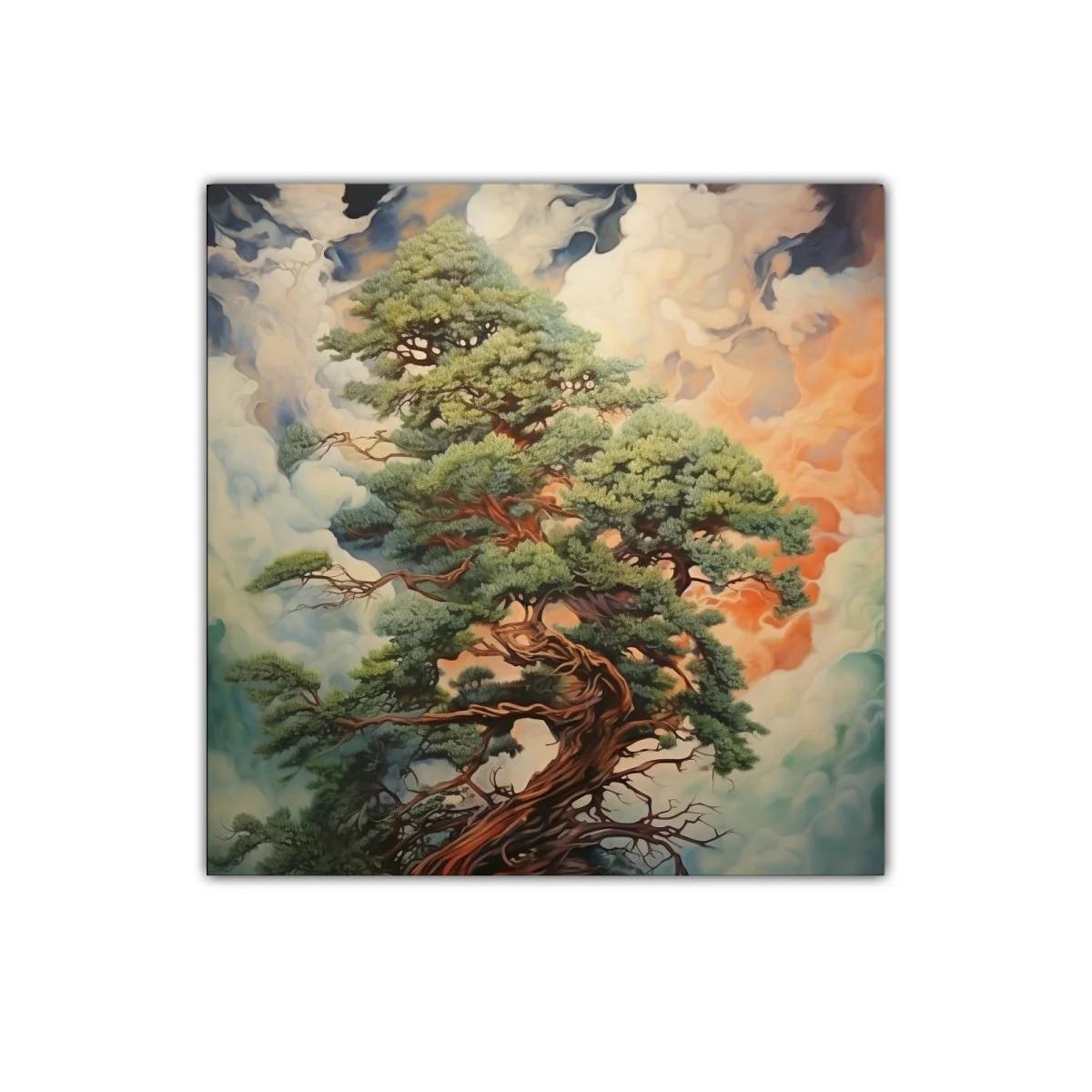 Árbol en calma entre nubes y luces cálidas