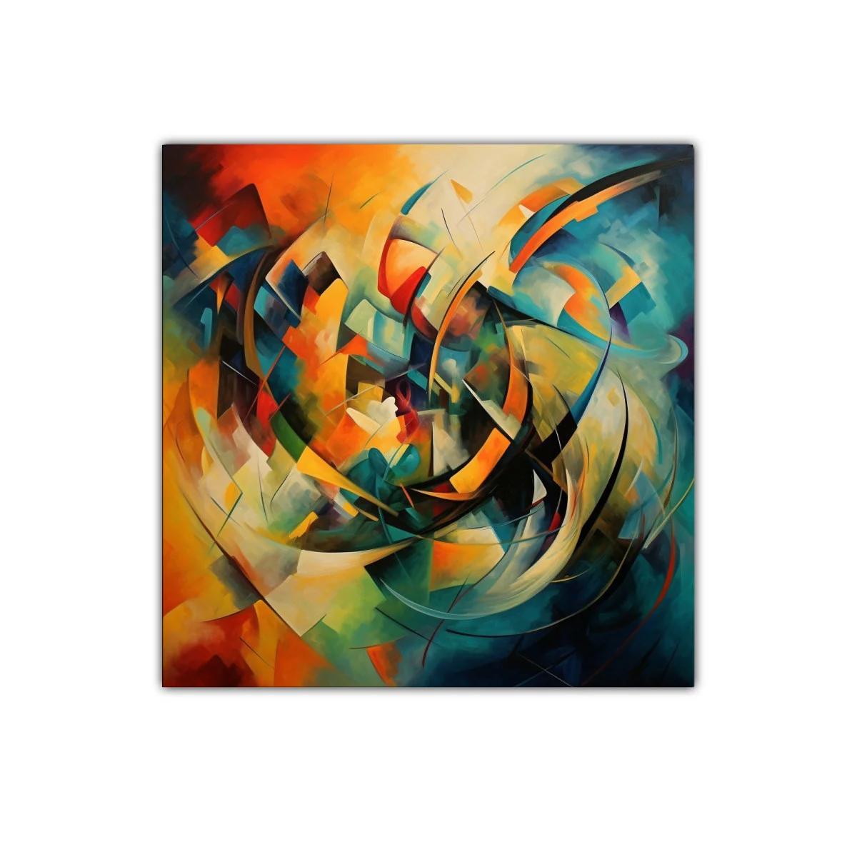 Cuadro abstracto con tonos cálidos y fríos en movimiento — imagen principal