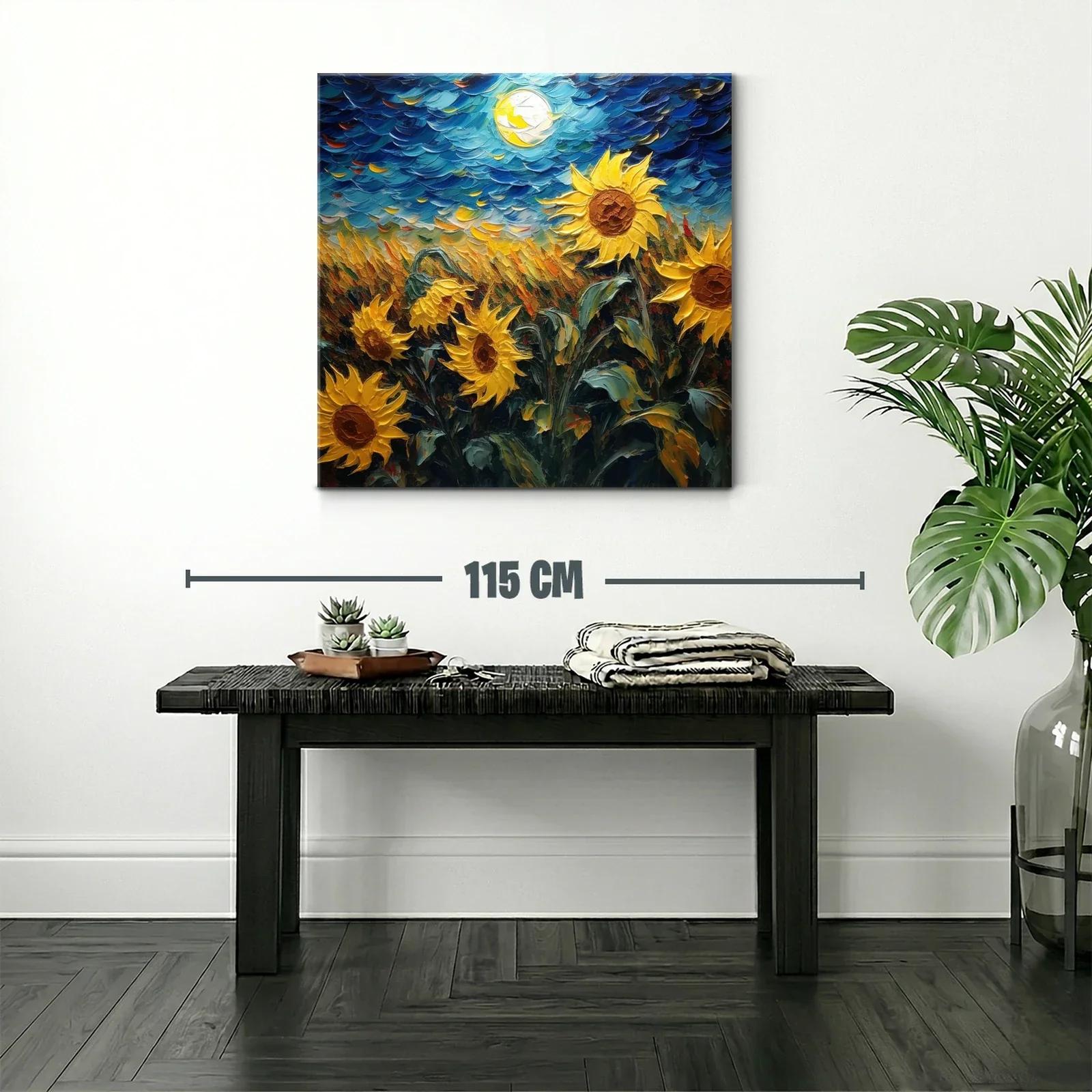 Campo de girasoles vibrantes bajo cielo nocturno brillante — miniatura 2