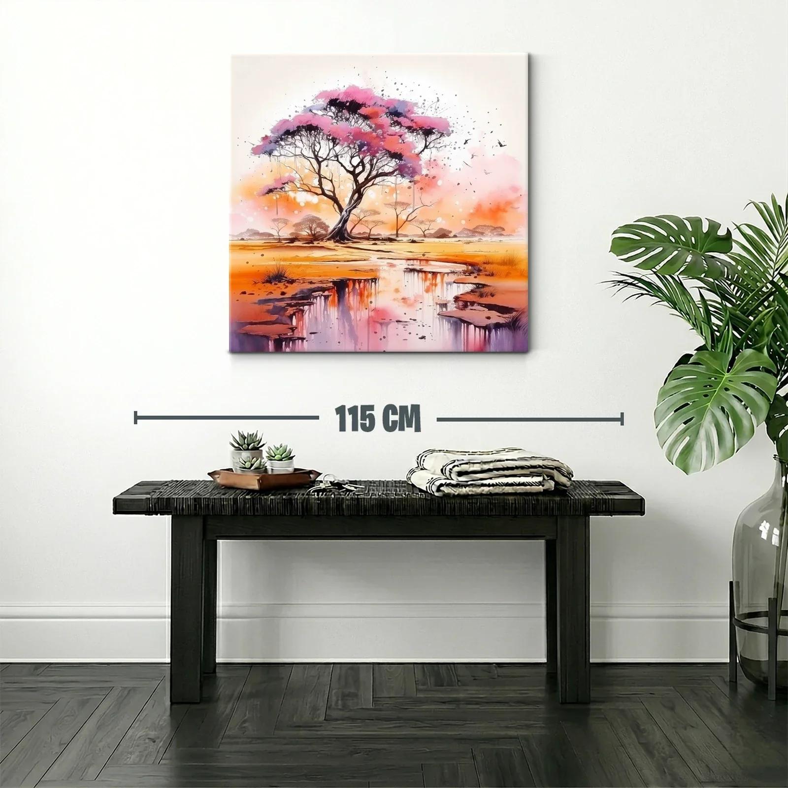 Árbol rosa sobre paisaje reflejado en agua — miniatura 2