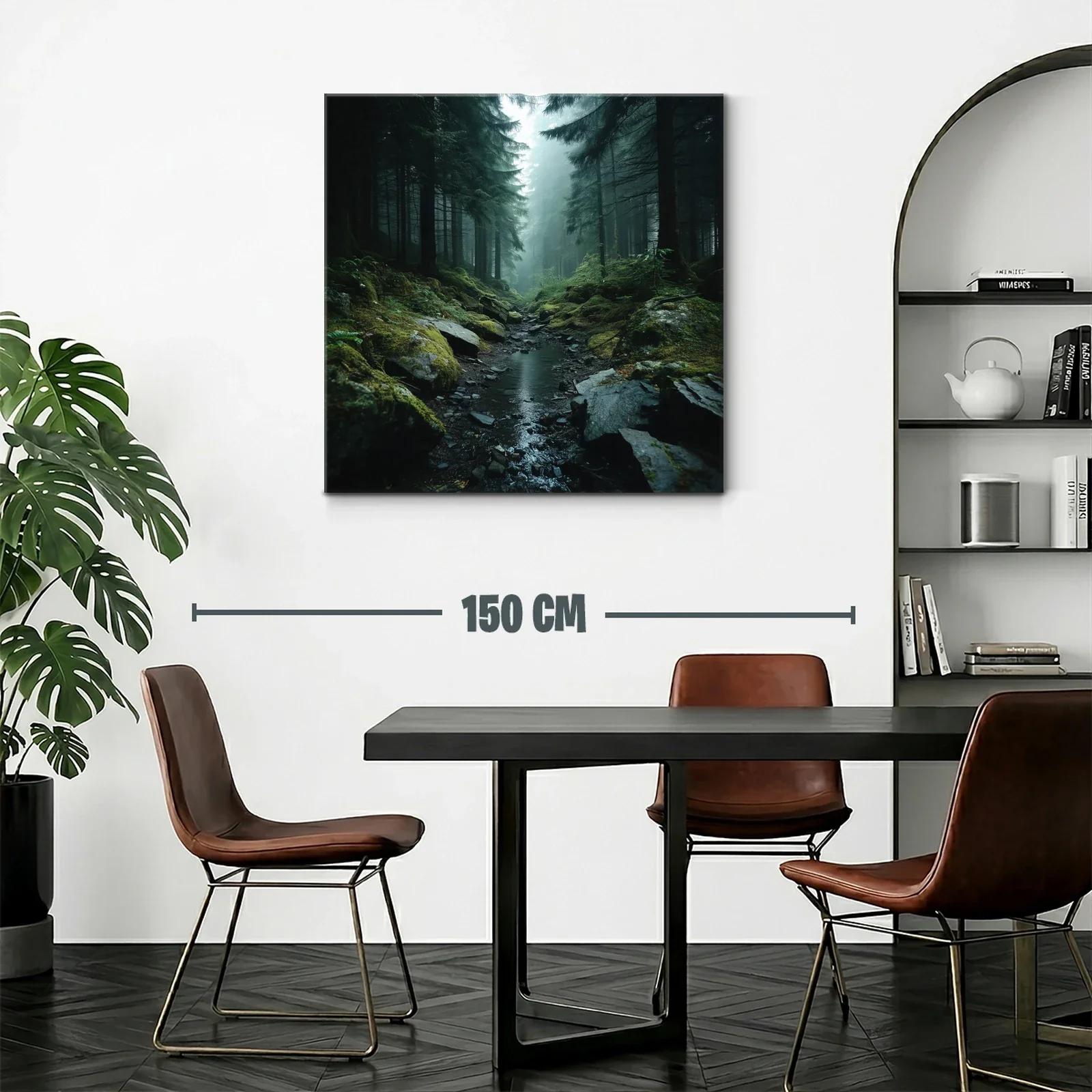 Paisaje de bosque misterioso con arroyo sereno al amanecer — miniatura 2
