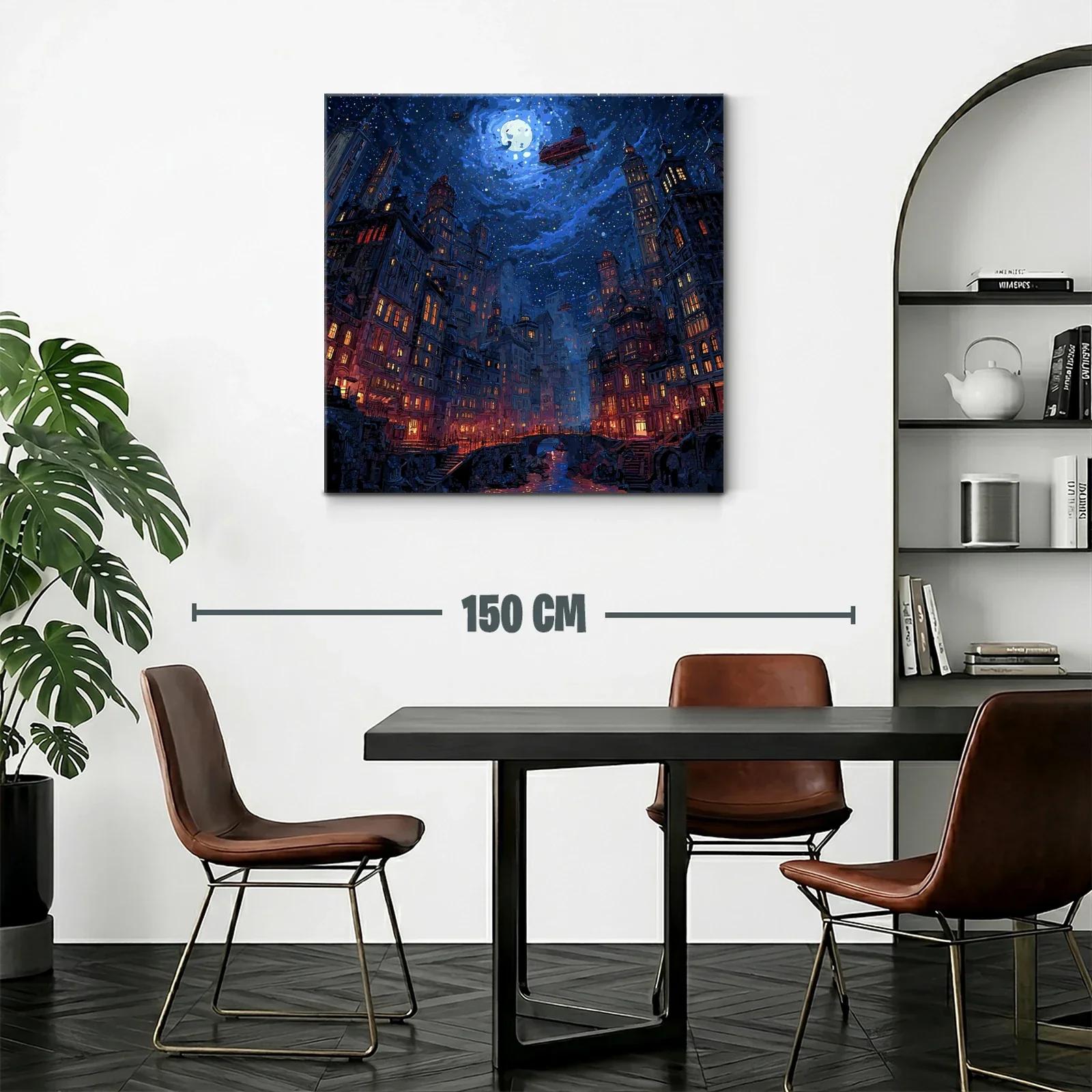 Ciudad nocturna bajo un cielo estrellado y luna llena — miniatura 2
