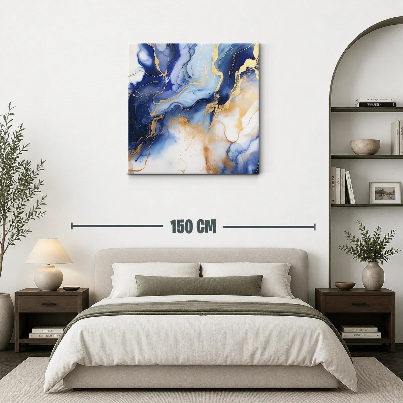 Arte abstracto en tonos azules con detalles dorados elegantes — miniatura 3
