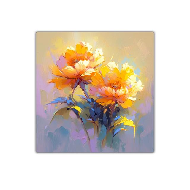 Cuadro con flores vibrantes en tonos cálidos y suaves