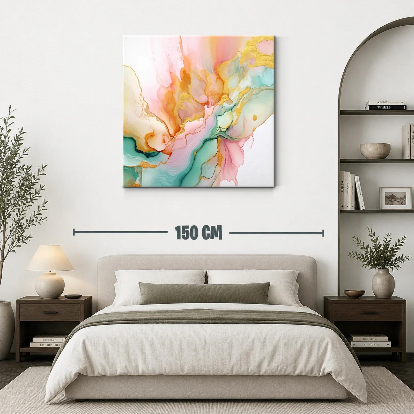 Cuadro Abstracto con Tonos Dorados y Pasteles Suaves — miniatura 3